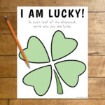 I Am Lucky Writing Activity, St Patrick'S Day Printable, Journal Inside I Am Lucky Because Shamrock Template