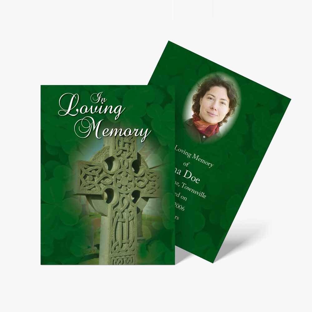 Irish Celtic Cross Standard Memorial Cards - The Memorial Card Company with Cross And Shamrock Template