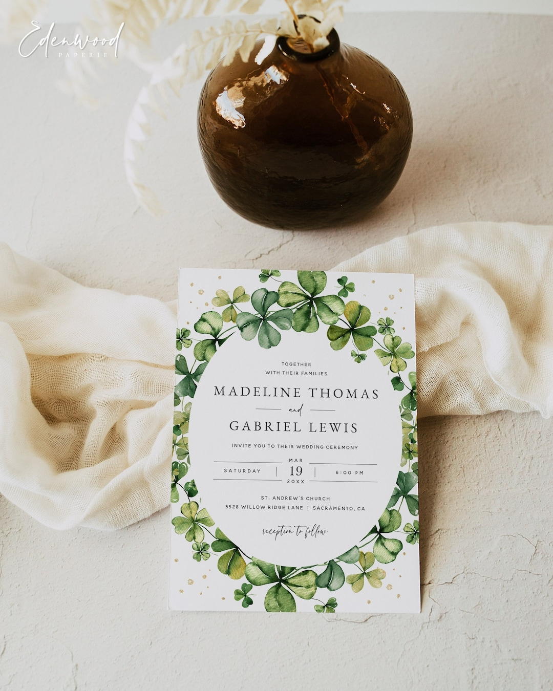 Irish Wedding Invitation Template, St. Patrick&amp;#039;S Day Wedding pertaining to Free Template Wedding Program With Shamrocks