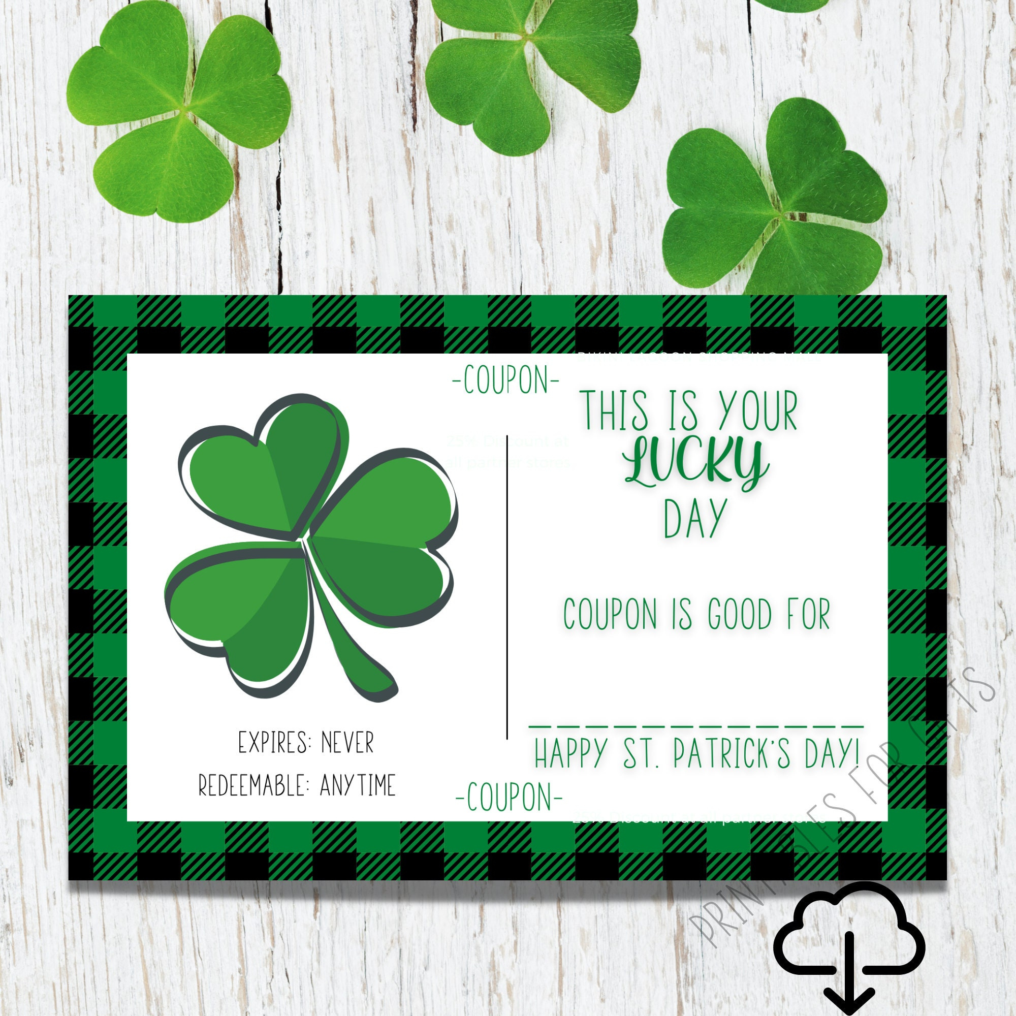 Shamrock Printable Blank Coupon, St. Patrick&amp;#039;S Day Gift in Blank Shamrock Template Im Lucky Because Happy St Patricks Day
