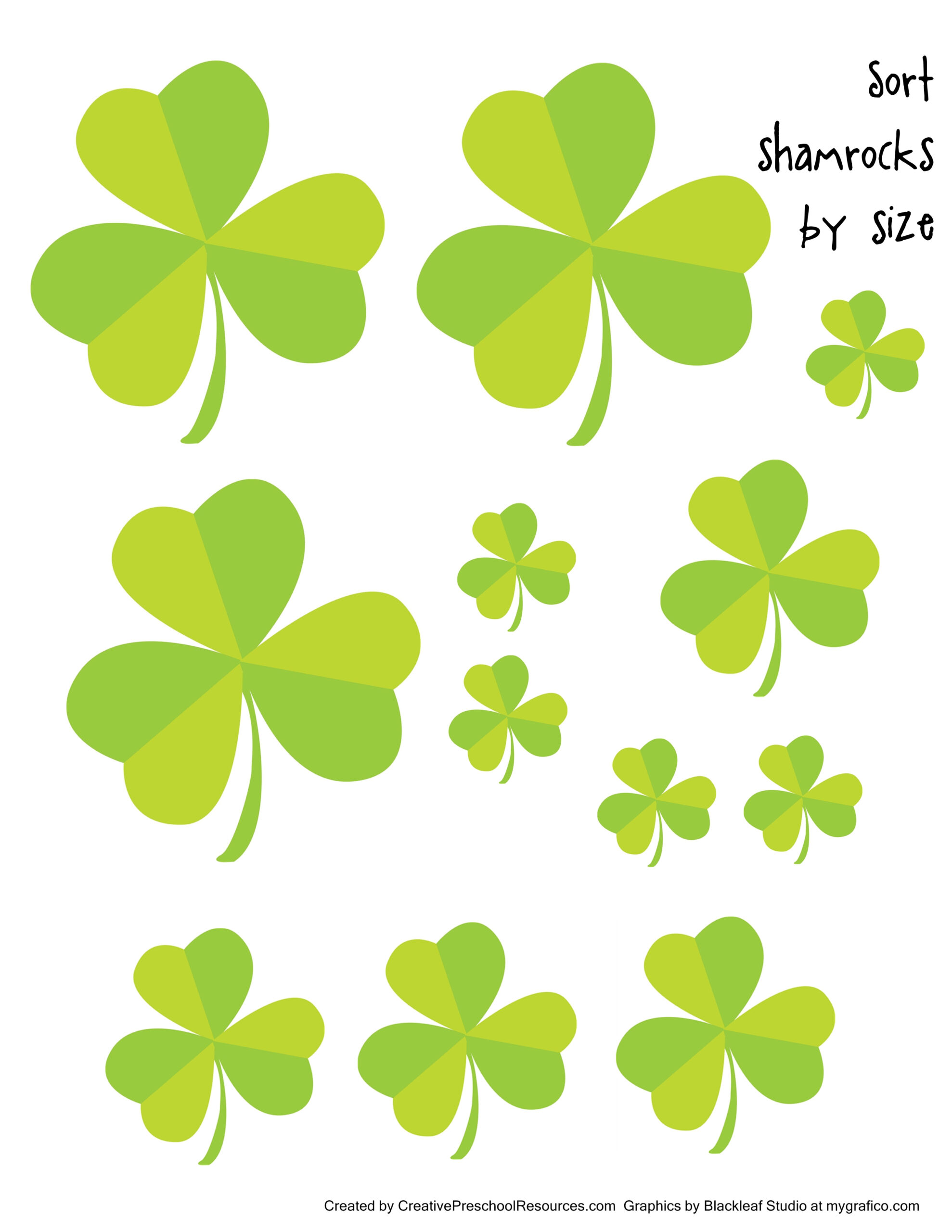 Shamrock Sortsize | Creative Preschool Resources intended for Shamrock Template Various Size