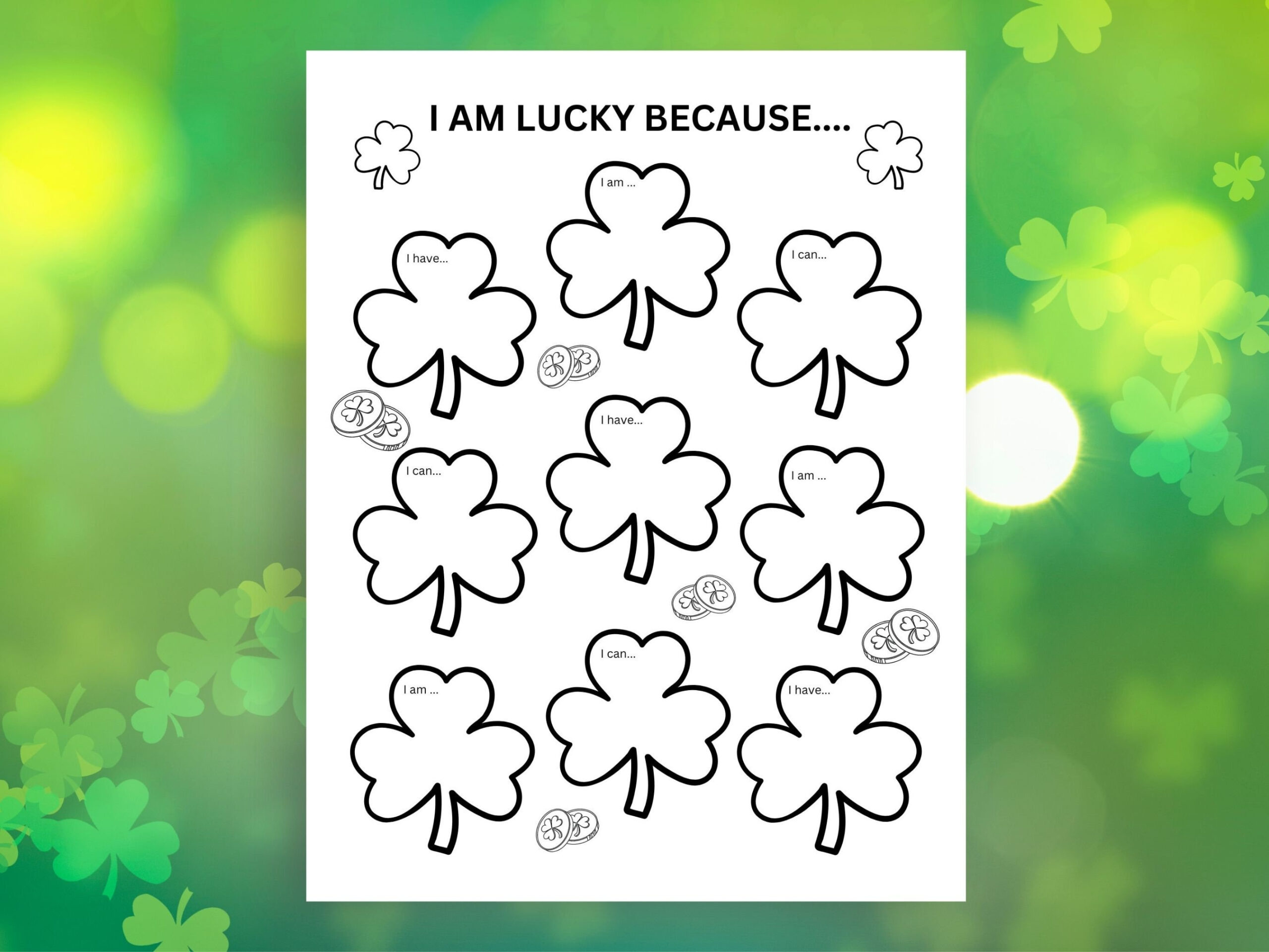 St. Patrick&amp;#039;S Day Printable, Shamrock Printable, I&amp;#039;M Lucky Because in I Am Lucky Because Shamrock Template