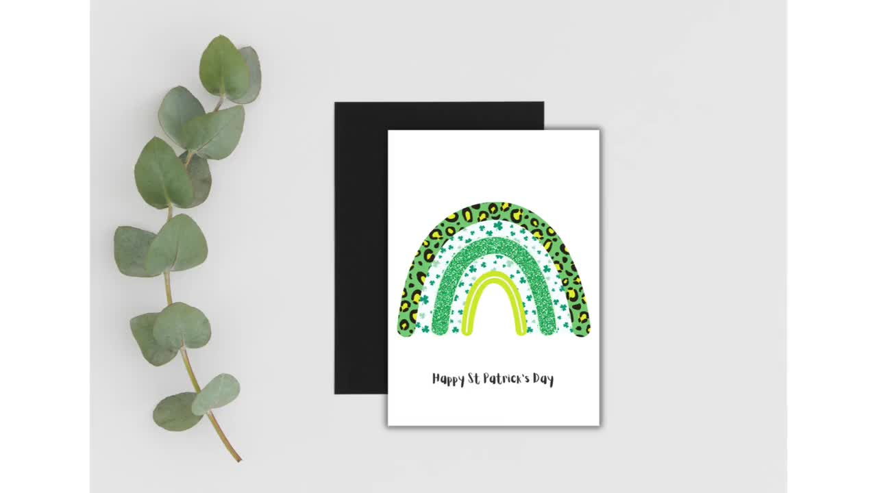 St Patrick&amp;#039;S Day Rainbow Greeting Card: Printable Shamrock Design (Digital  Download) intended for Rainbow With Shamrock Template