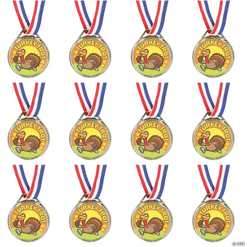 1 1 2 Turkey Trot Goldtone Plastic Award Medals 12 Pc A2 14541214 fltr