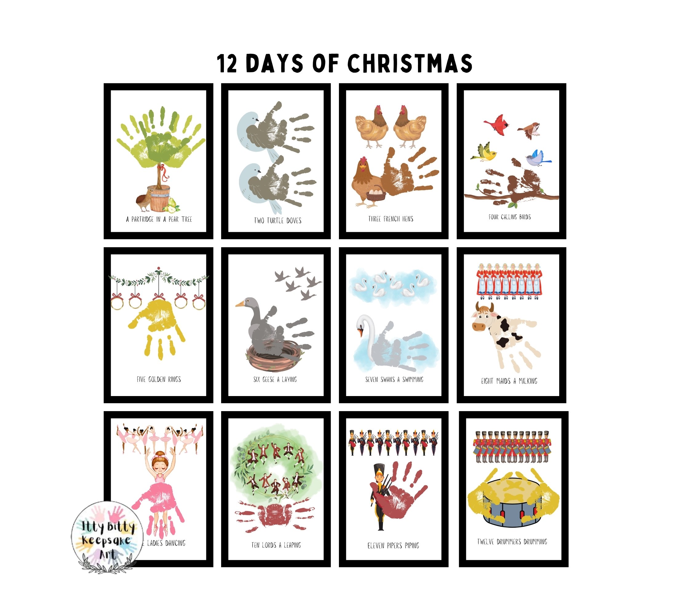 12 Days Of Christmas Handprint Craft Art Printable Template Winter Activity
