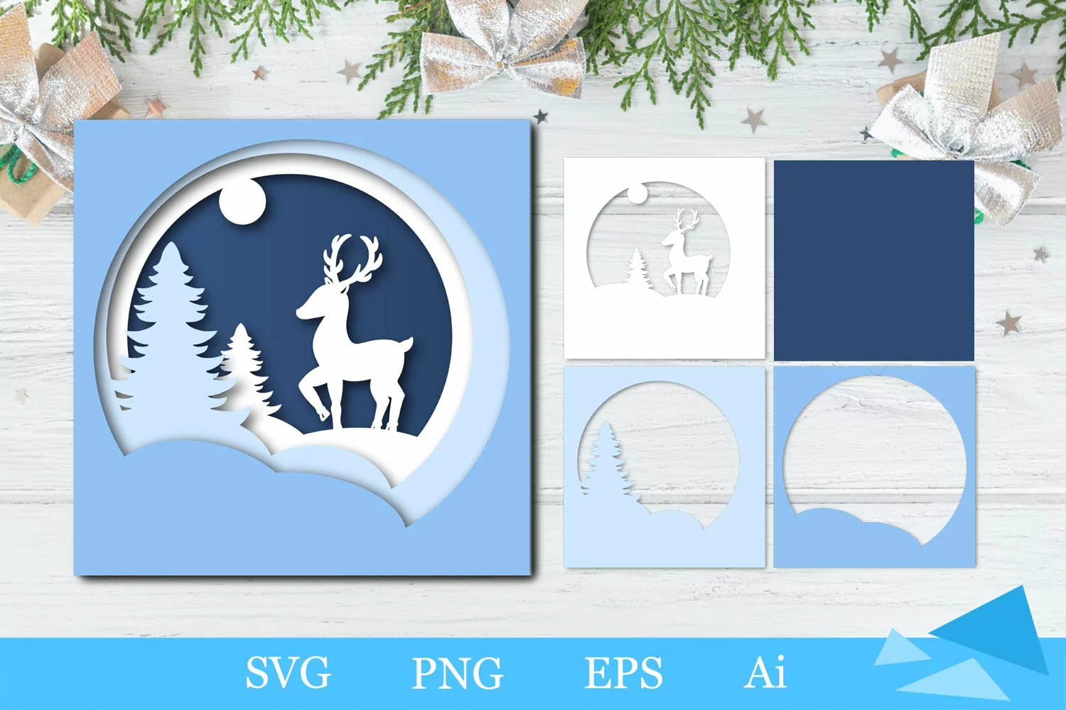 1644190 Christmas Paper Cut Design Three Layer Card Templa