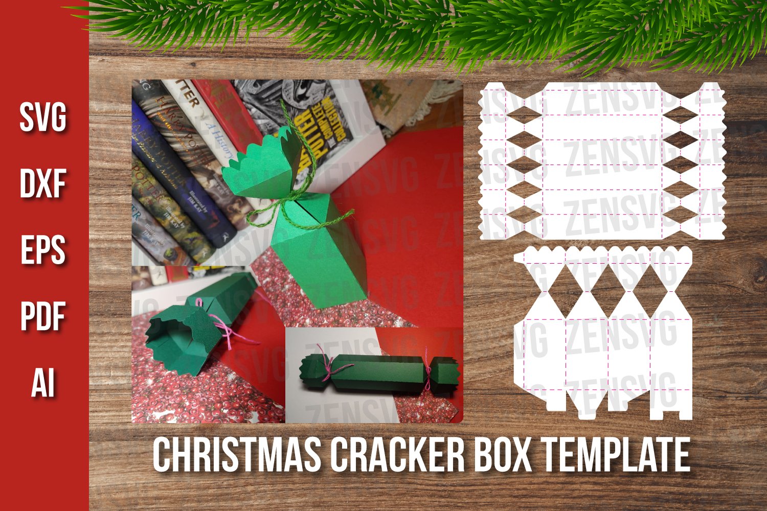 1733487 Christmas Cracker Template Svg Diy Cracker Box Cut