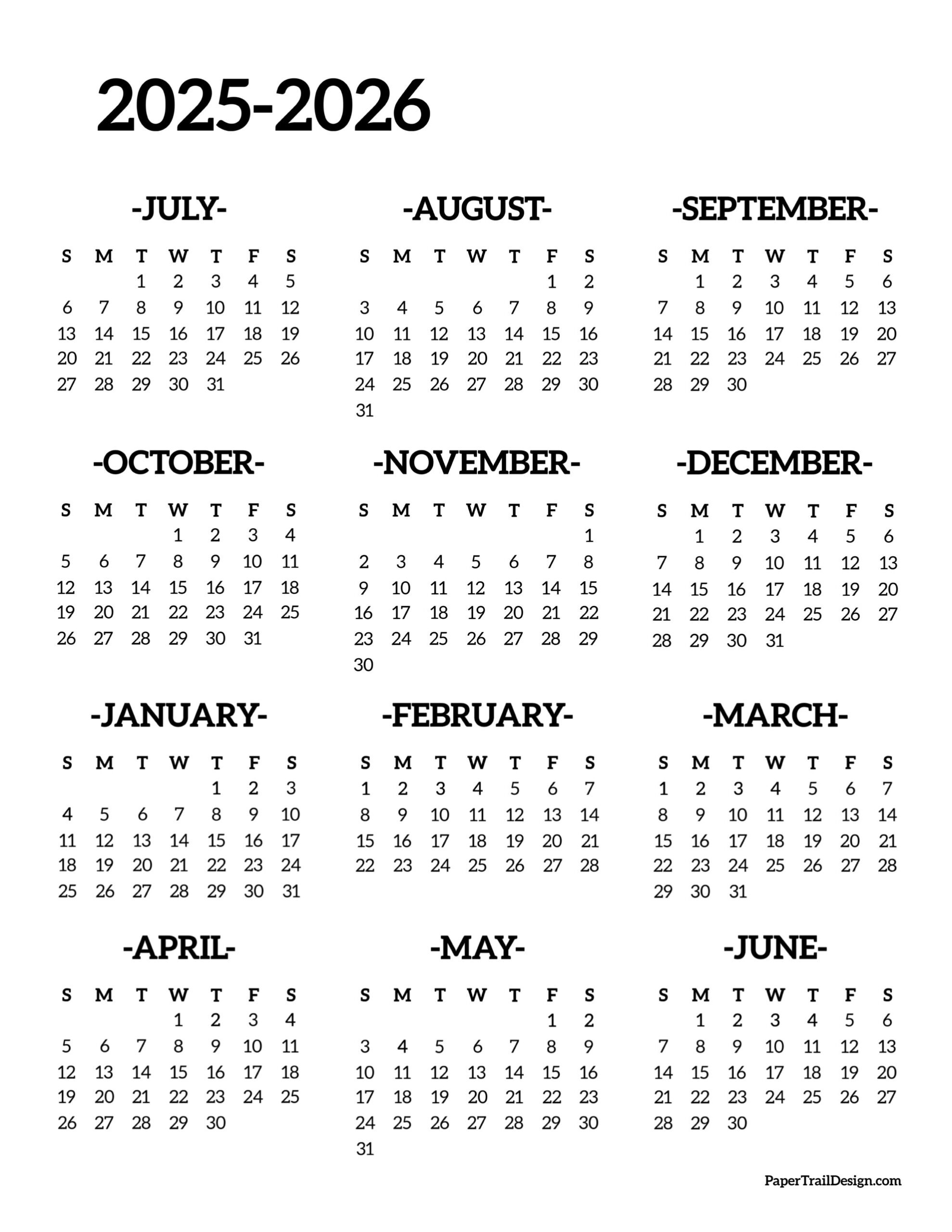 2025 2026 School Year Calendar Free Printable 2025 2026 School Year Calendar Free Printable