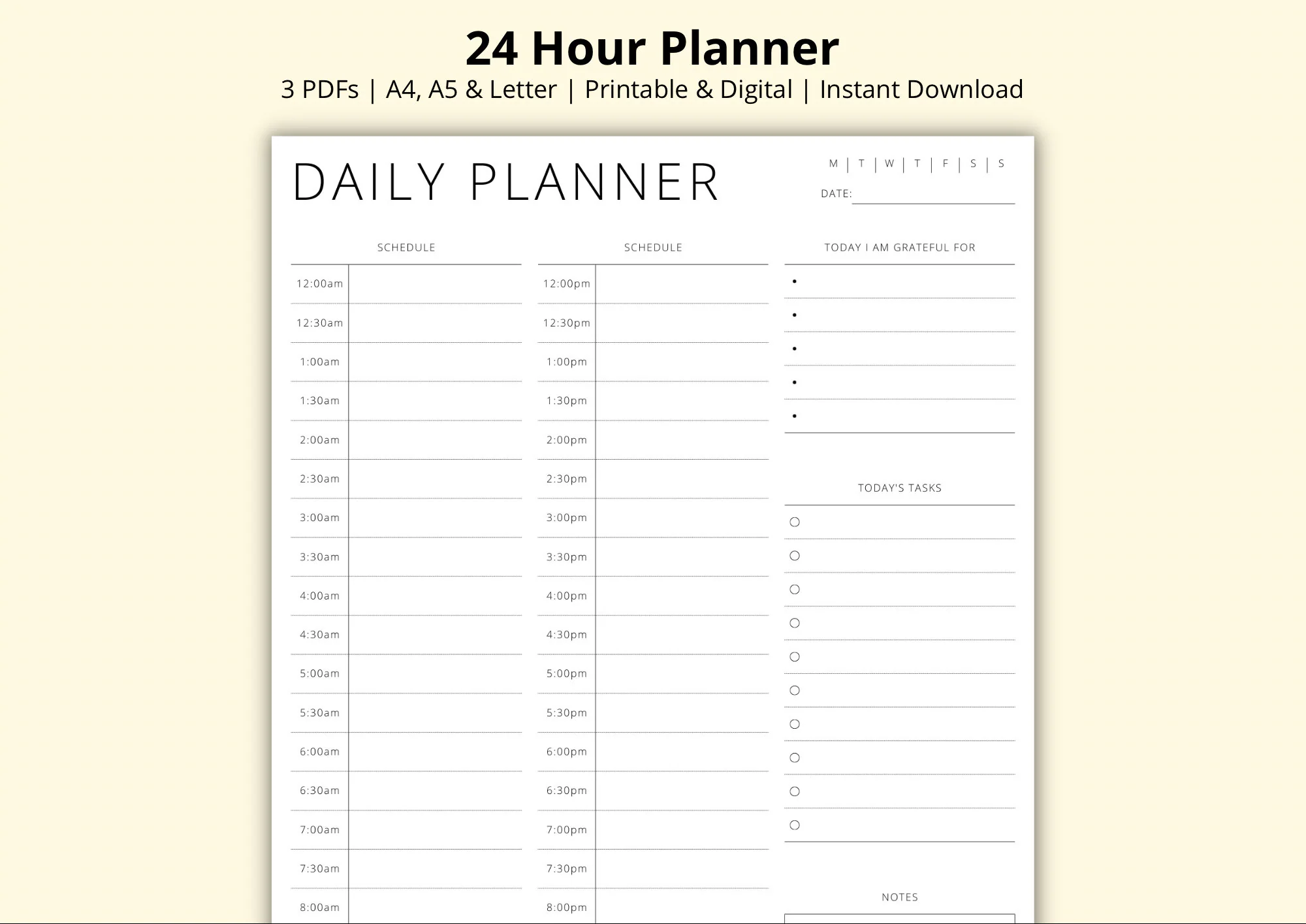 24 Hour Planner 30 Minute Intervals