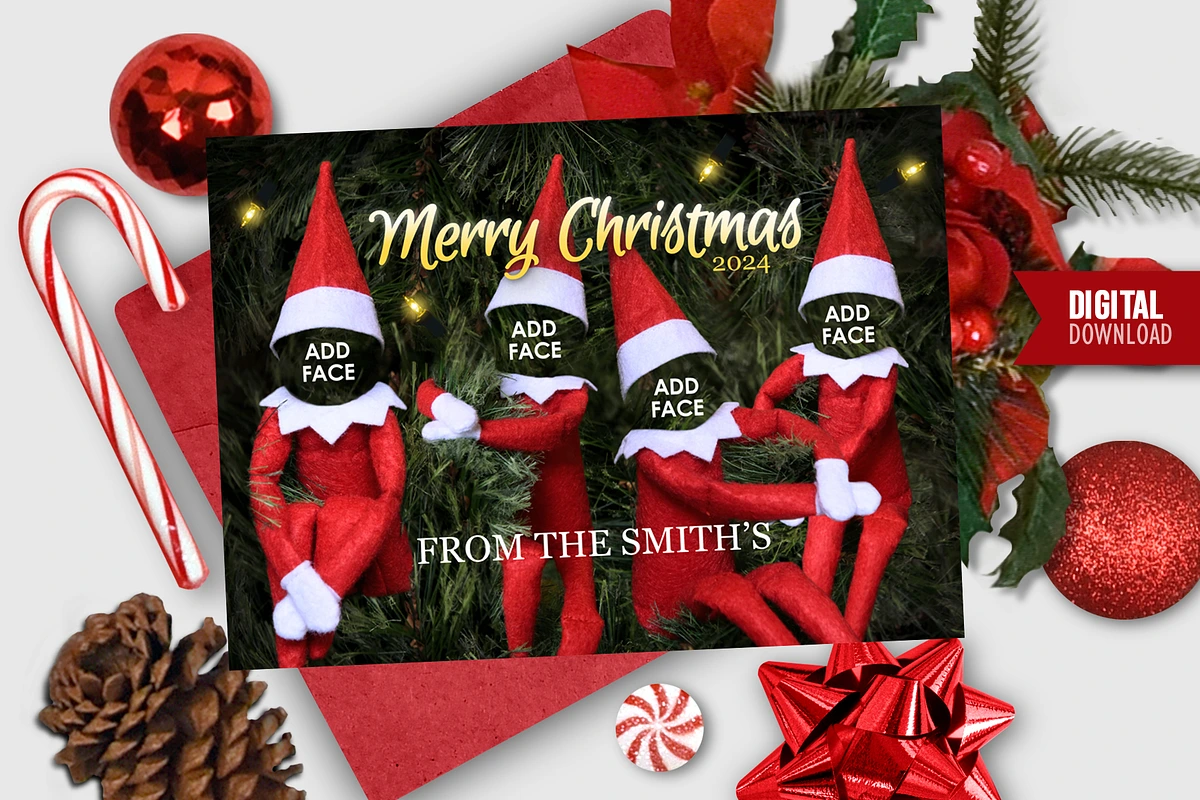 290775211 Funny Elf Family Christmas Card PSD 290775211 Funny Elf Family Christmas Card PSD