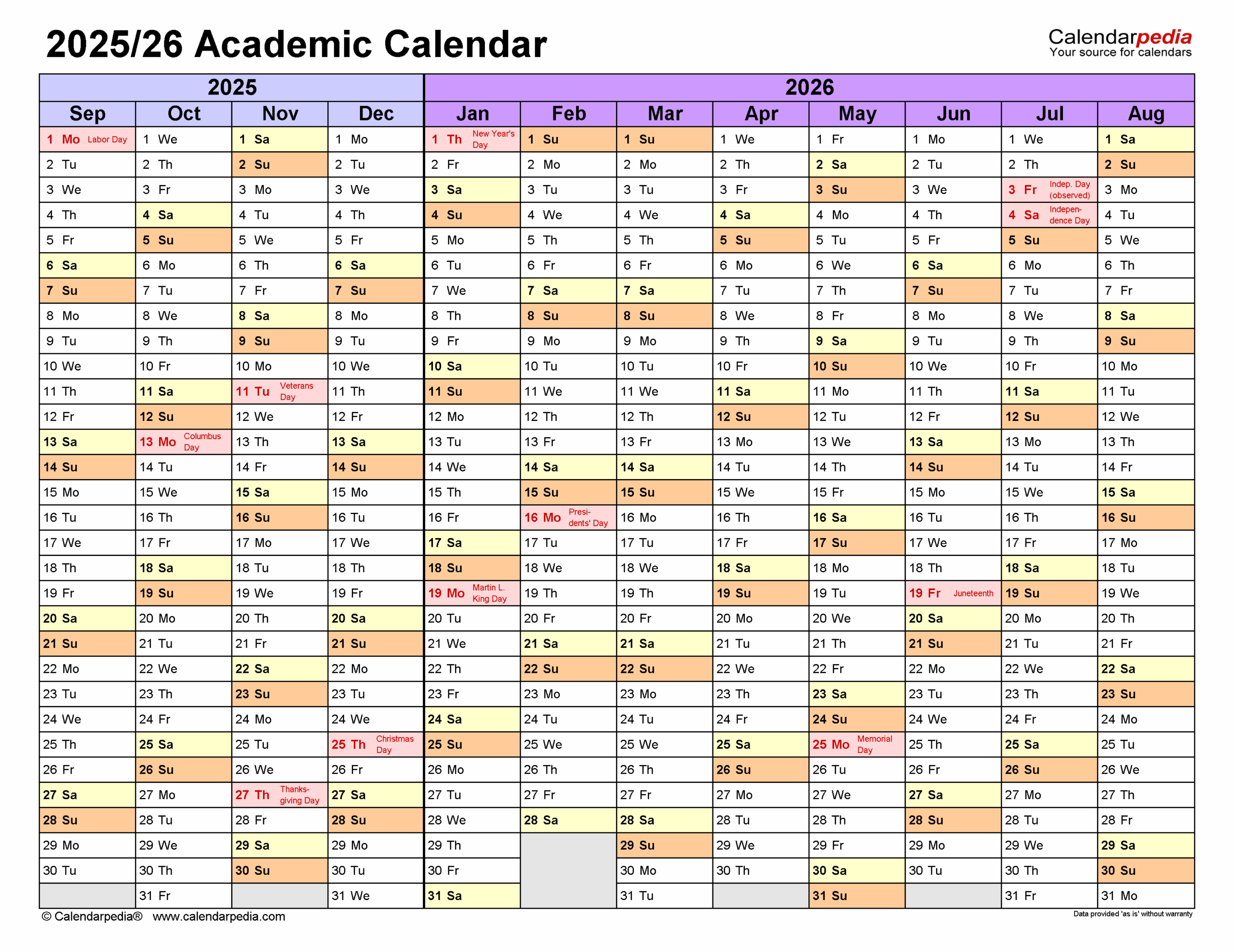 Academic Calendar 2025 2026 Pdf Templates