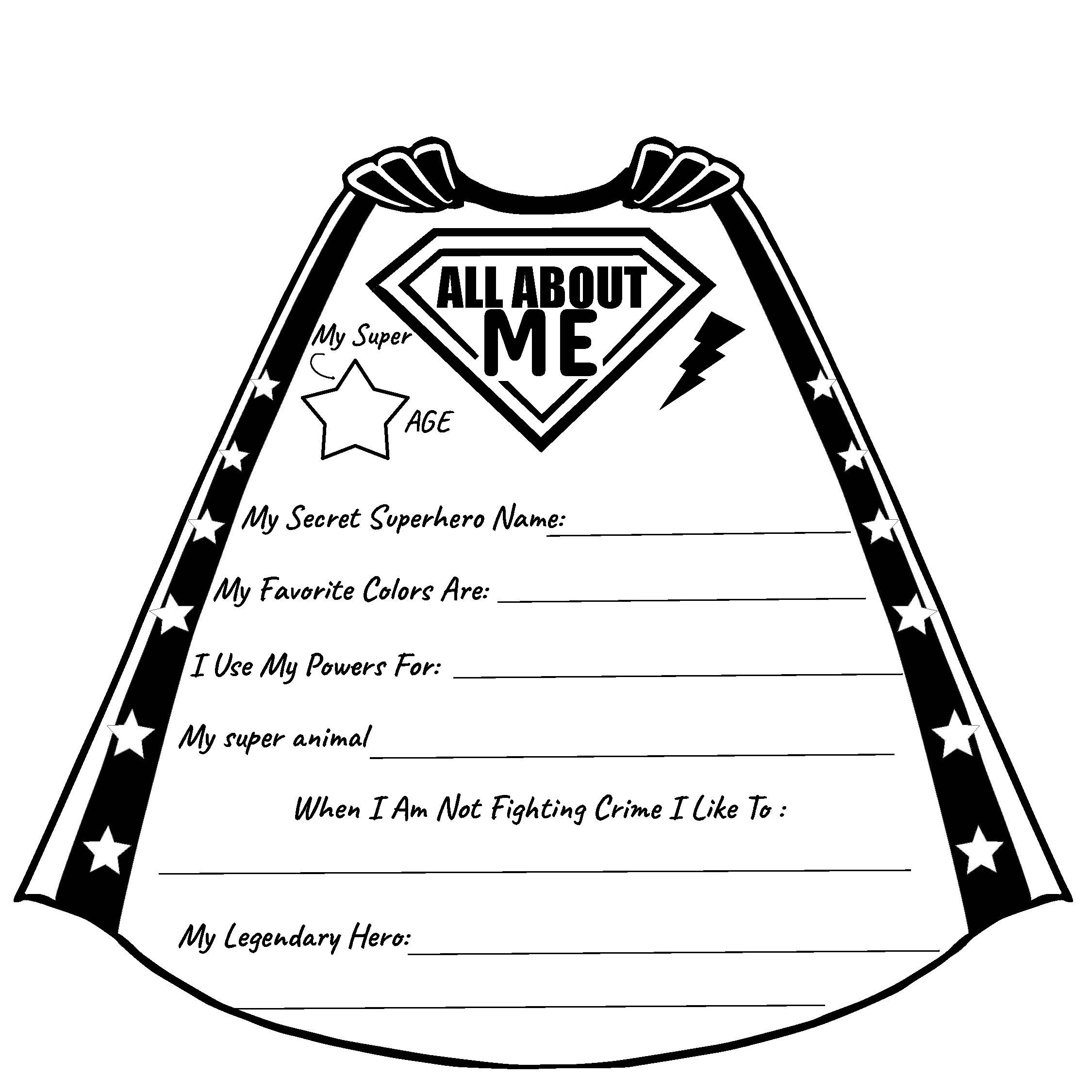All About Me Superhero Cape Printable Back To School Superhero Templates 12069196