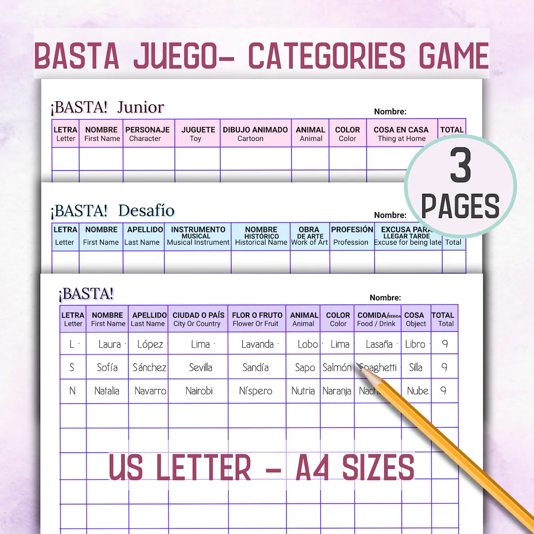 Basta Juego Printable Espanol Categories