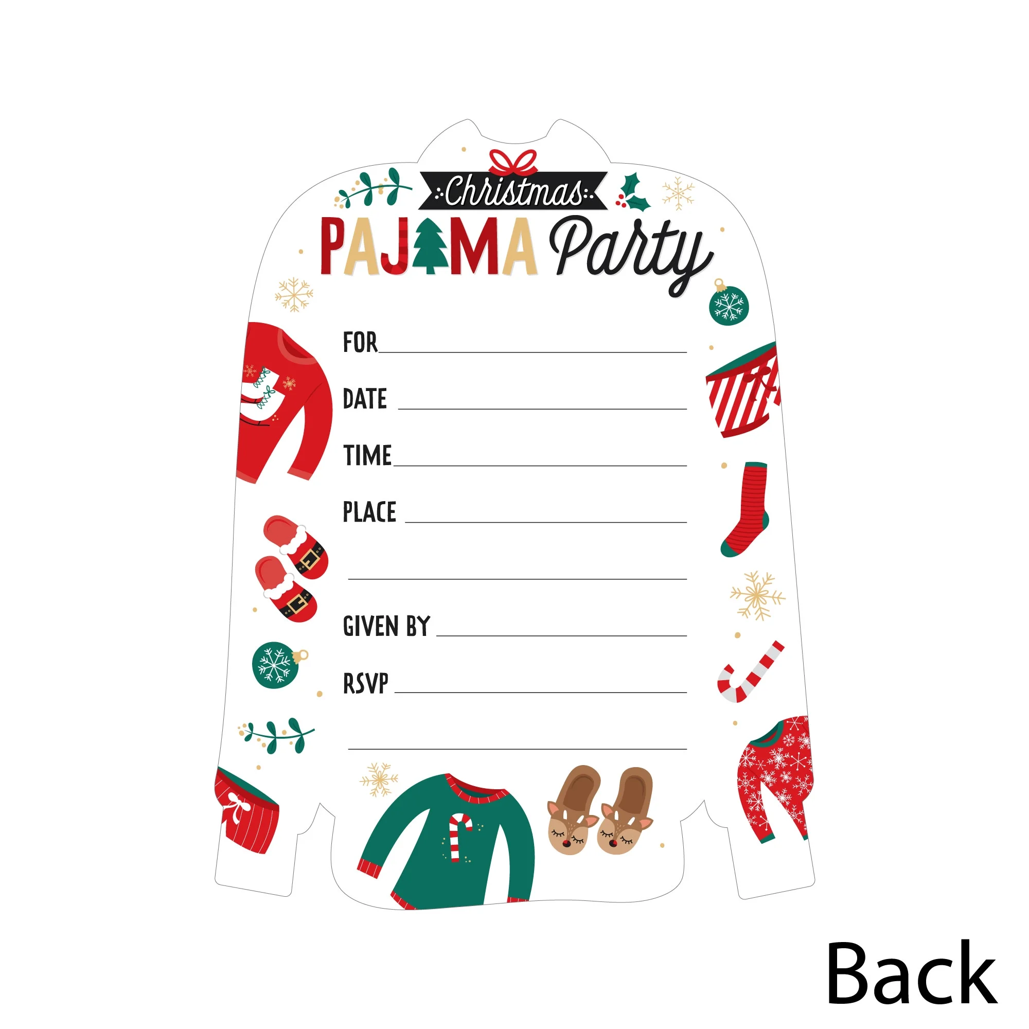 Big Dot Of Happiness Christmas Pajamas Shaped Fill In Invitations Holiday Plaid PJ Party Invitation Cards With Envelopes Set Of 12