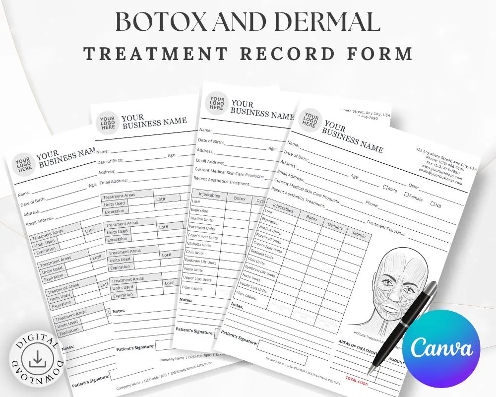 printable botox treatment record template printable botox treatment record template