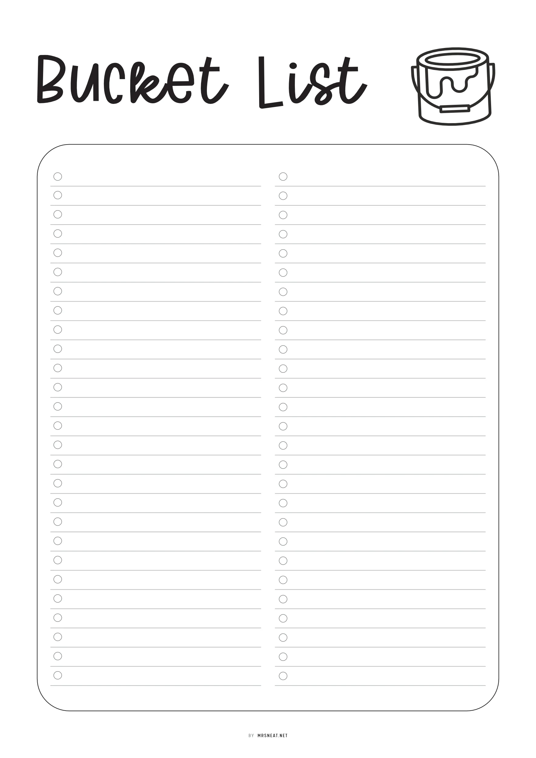 Bucket List Template Printable Bucket List Template Printable
