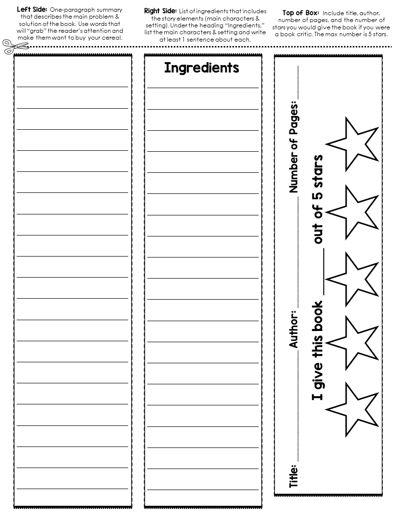 Cereal Box Book Report Template Project Directions Rubric Example Idea Photo