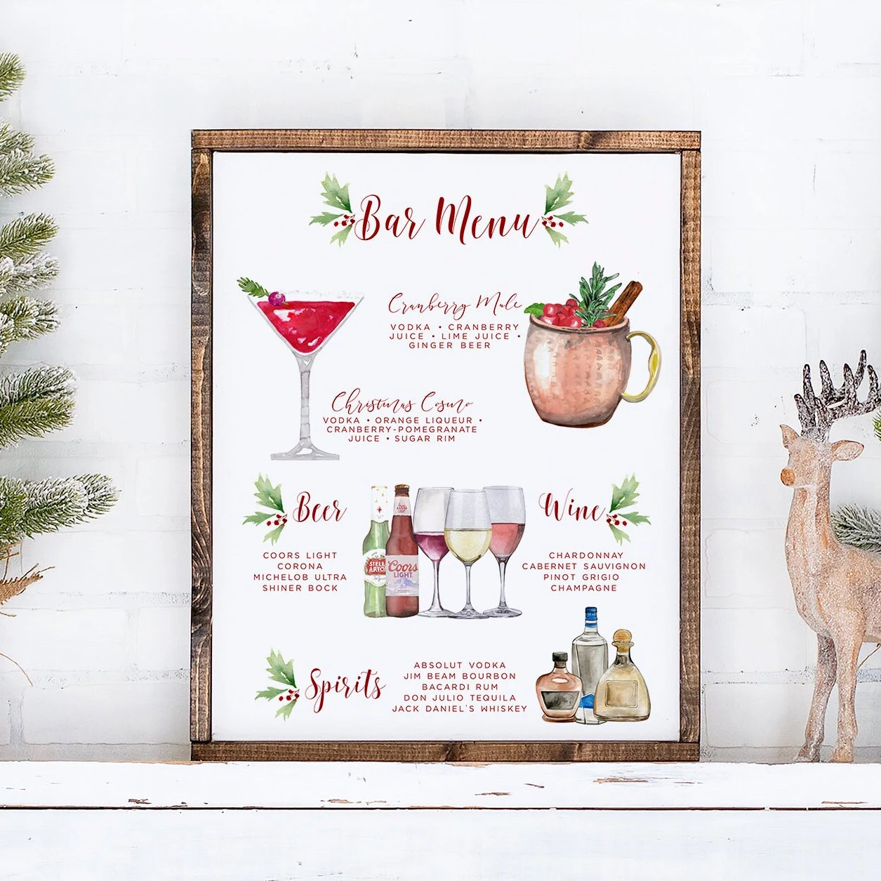 Christmas Bar Menu Template Holiday