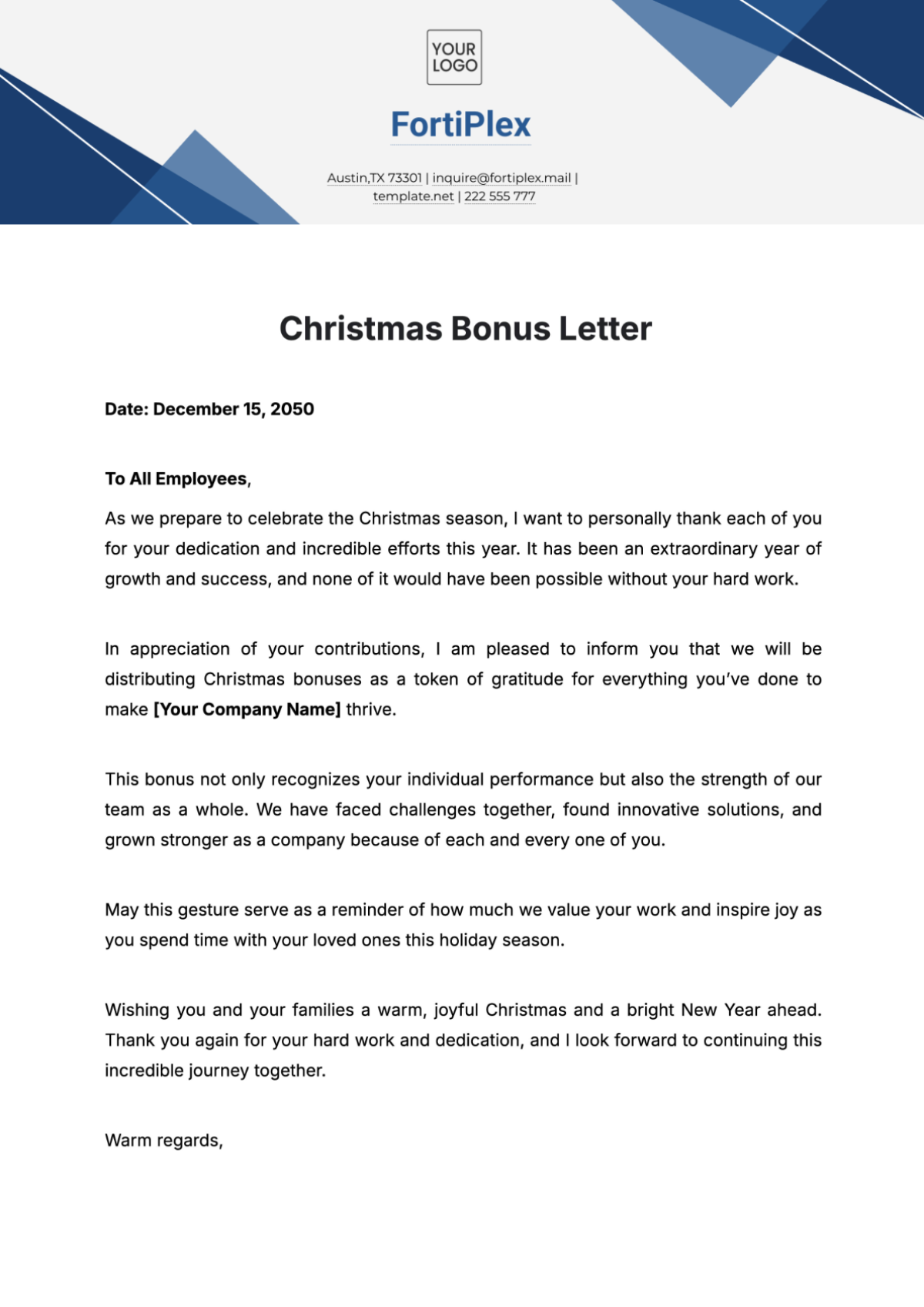 Christmas Bonus Letter