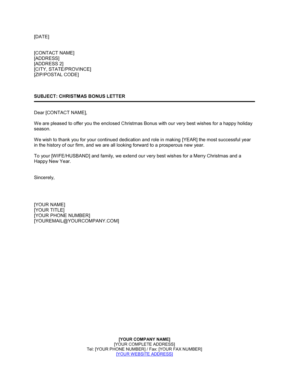 Christmas Bonus Letter D632