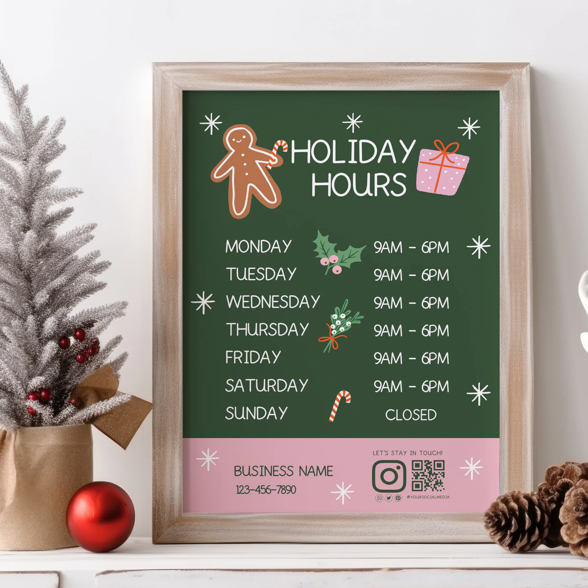 Christmas Business Hours Sign Editable