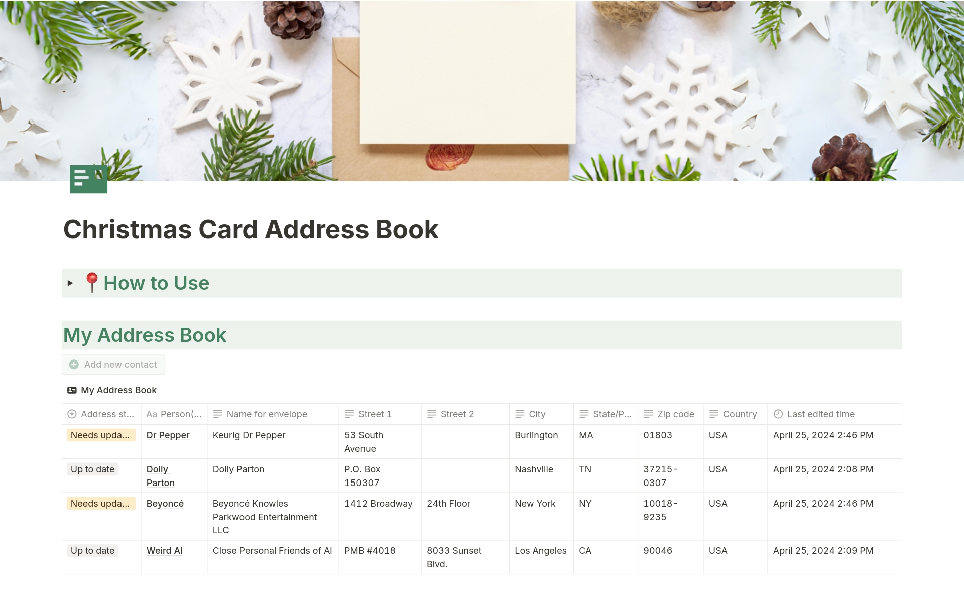 Christmas Card Address Book