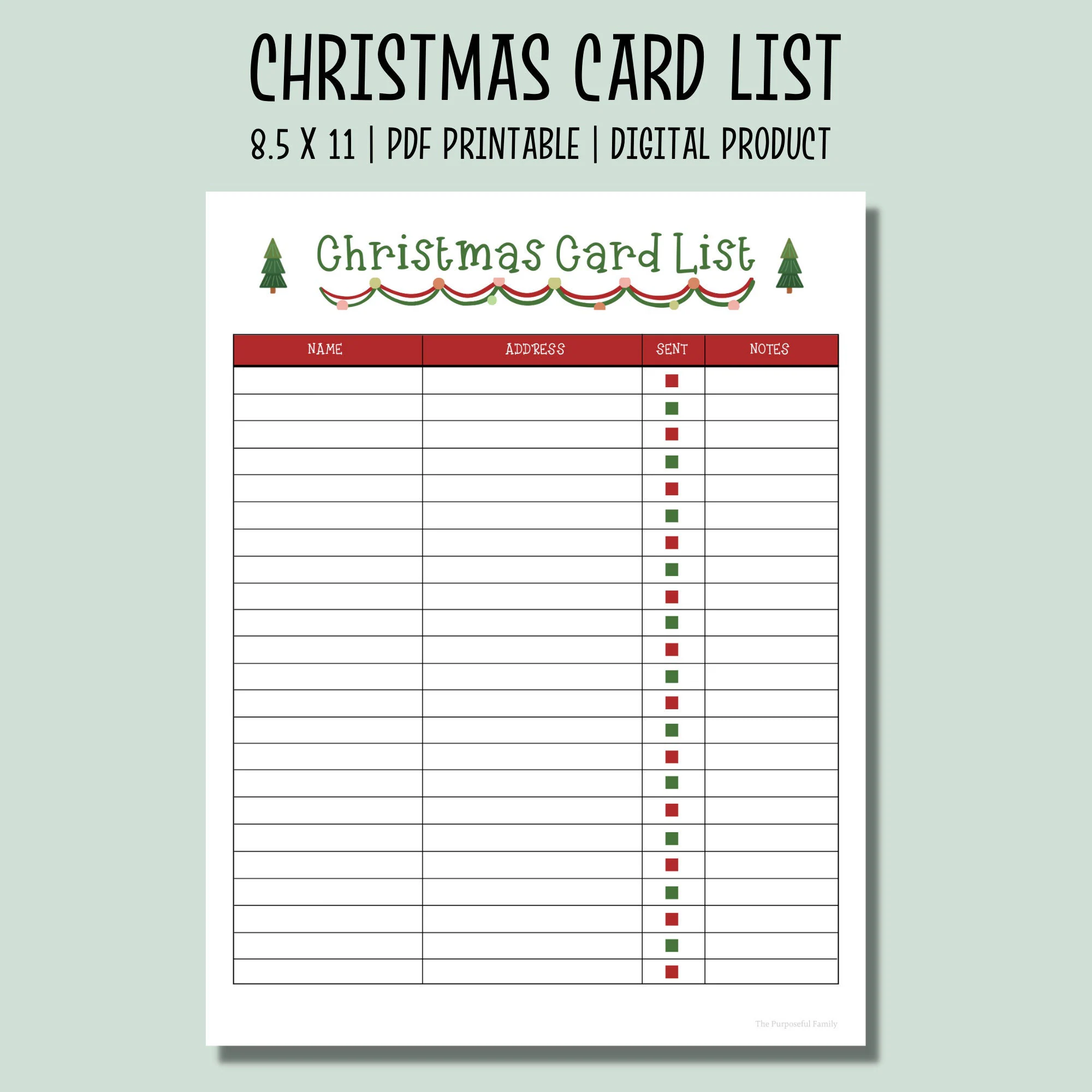 Christmas Card List Printable Checklist