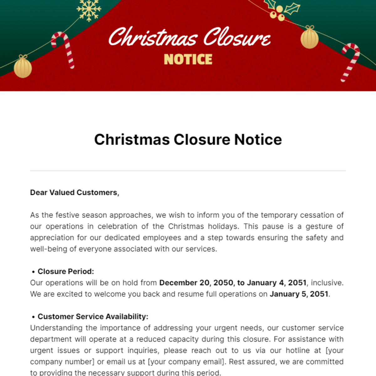 Christmas Closure Notice