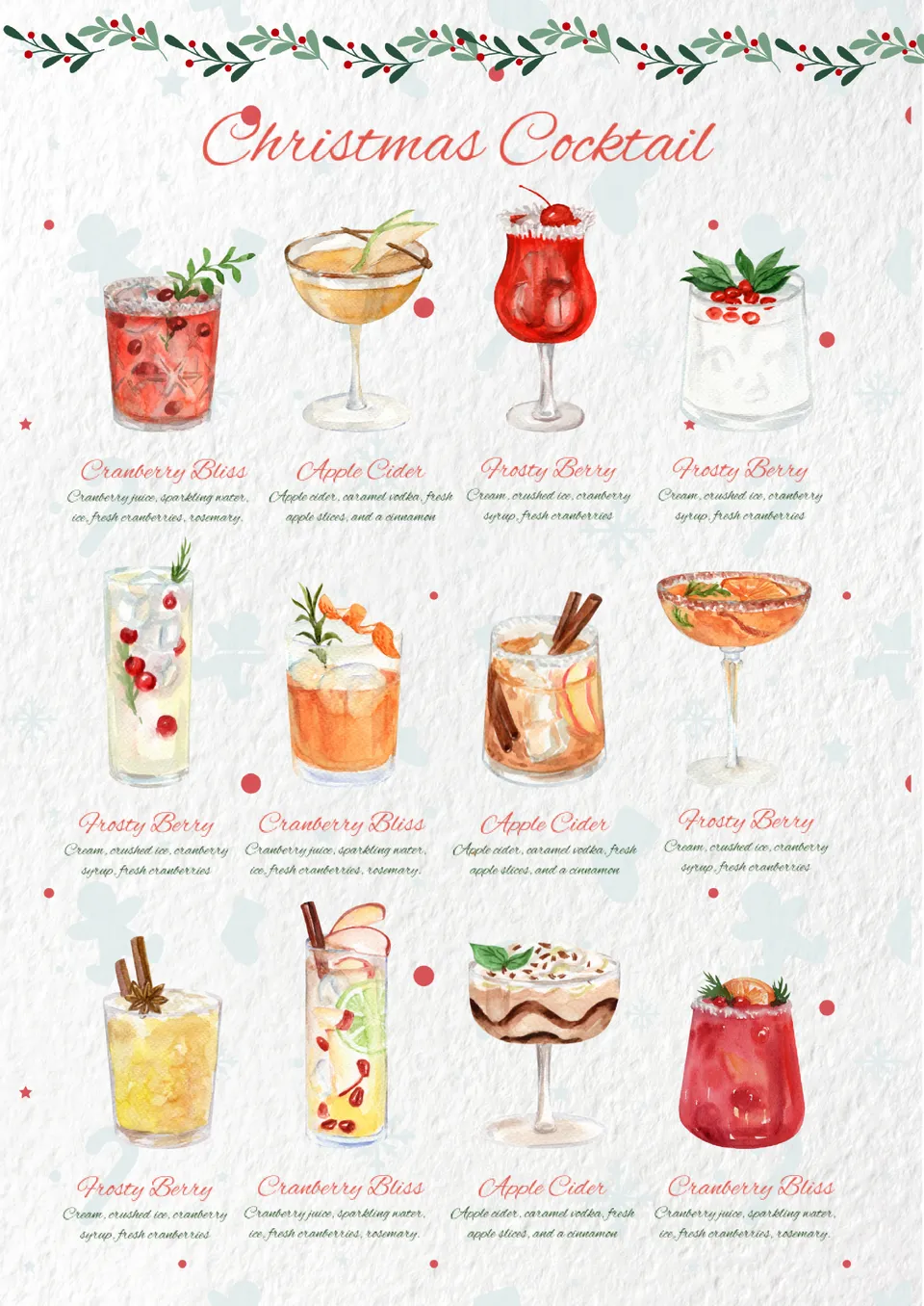 Christmas Cocktail Menu Template