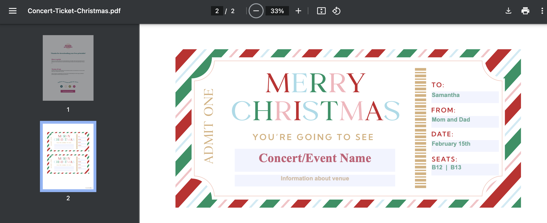 Christmas Concert Ticket Gift