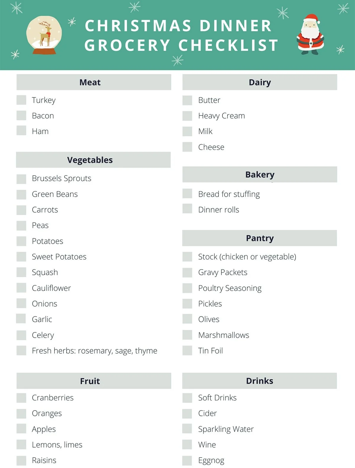 Christmas Dinner Grocery Checklist