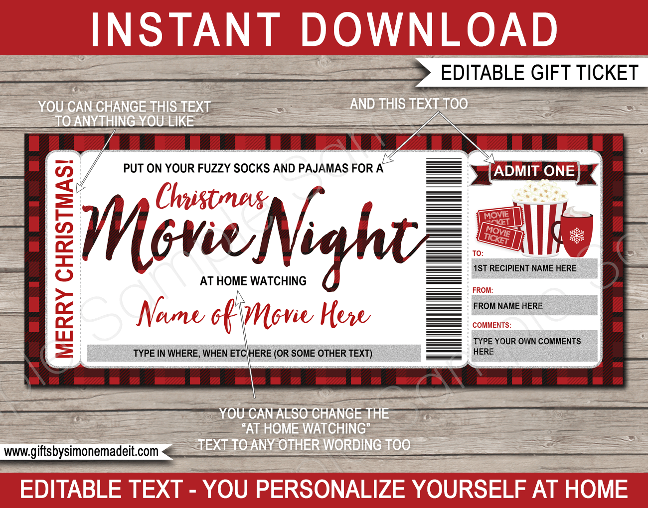 Christmas Family Movie Night Ticket Template