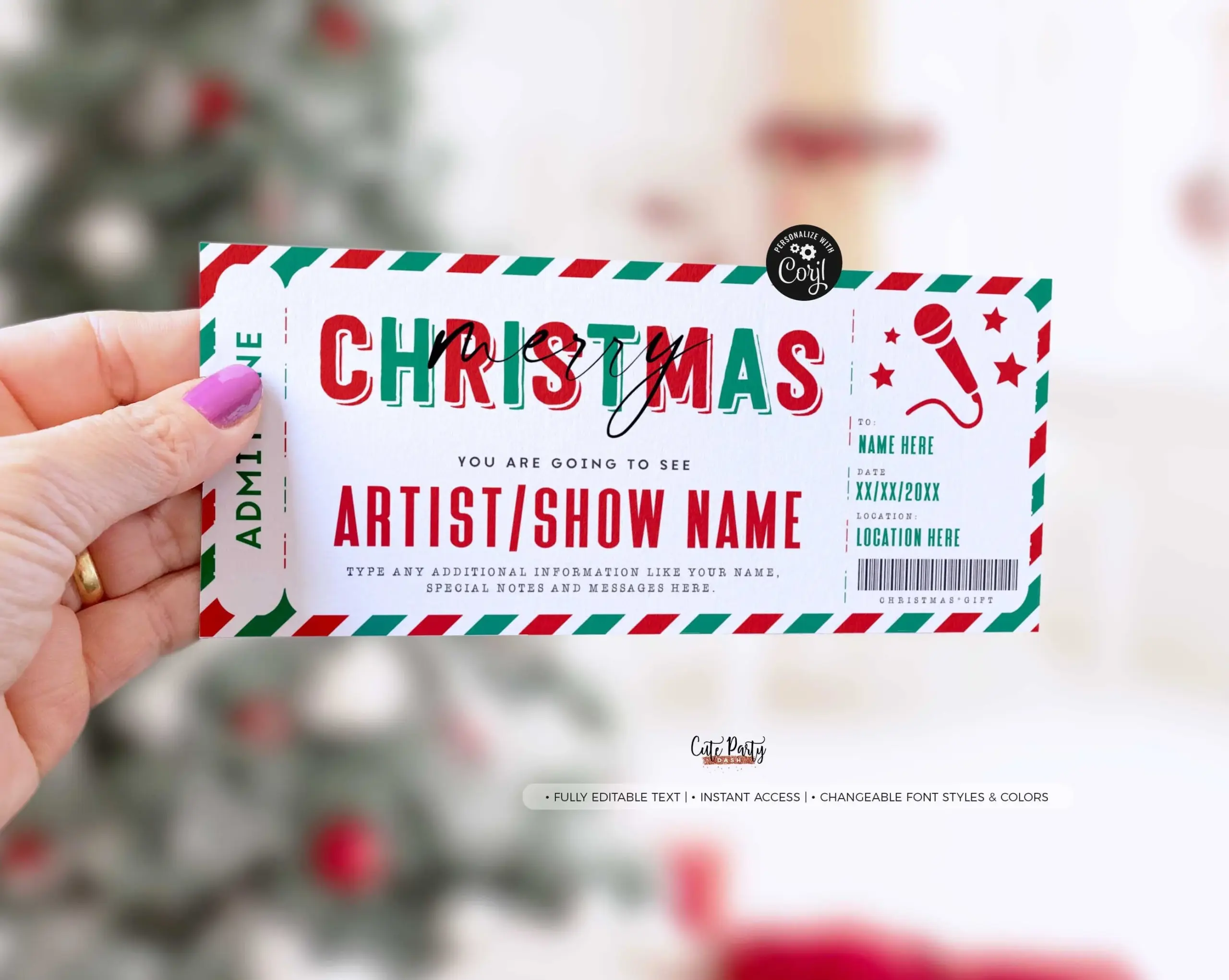 Christmas Gift Concert Ticket Template Editable Surprise Show Voucher Digital Download