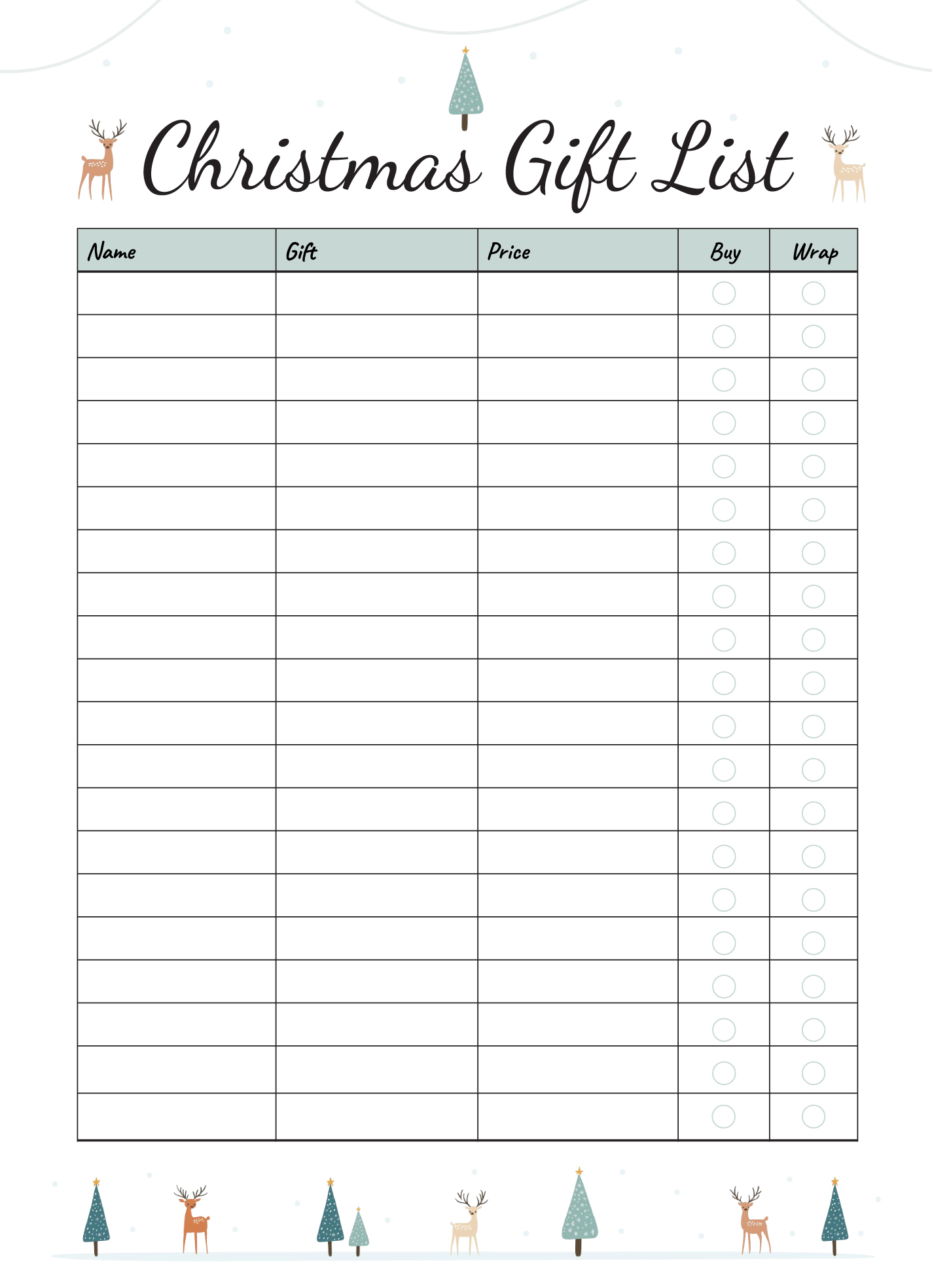 Christmas Gift List Free Google Docs Template