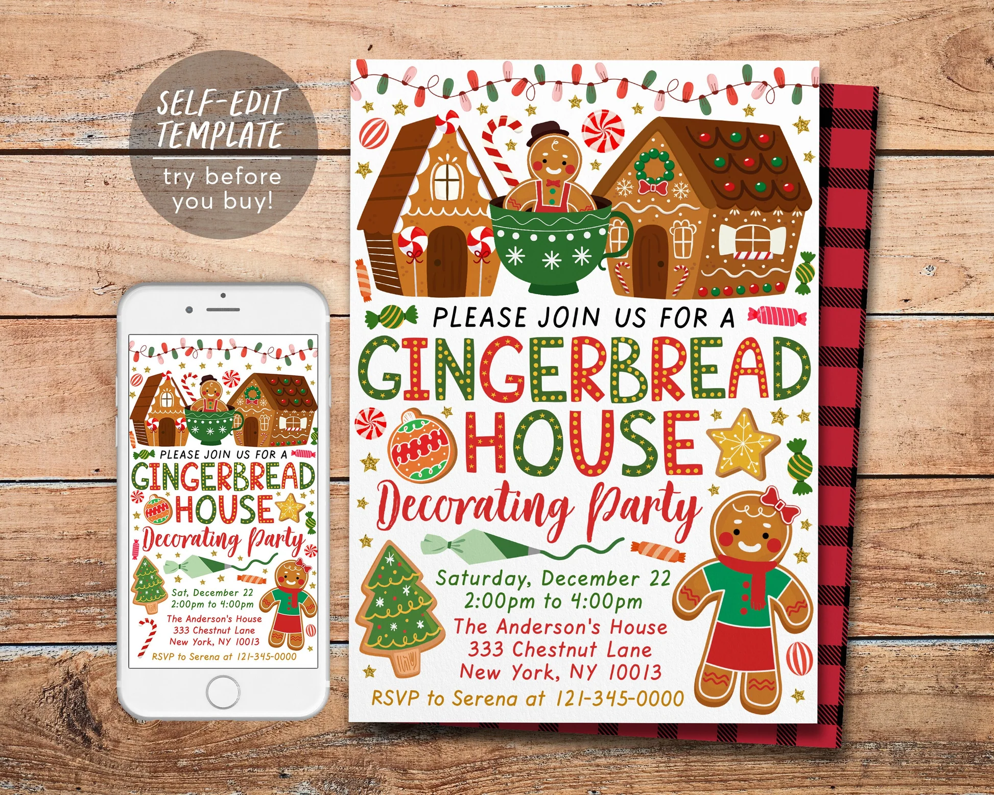 Christmas Gingerbread House Decorating Party Invitation Editable Template Winter Holiday Festive Season Cookies Xmas Party Invite Printable 363052829