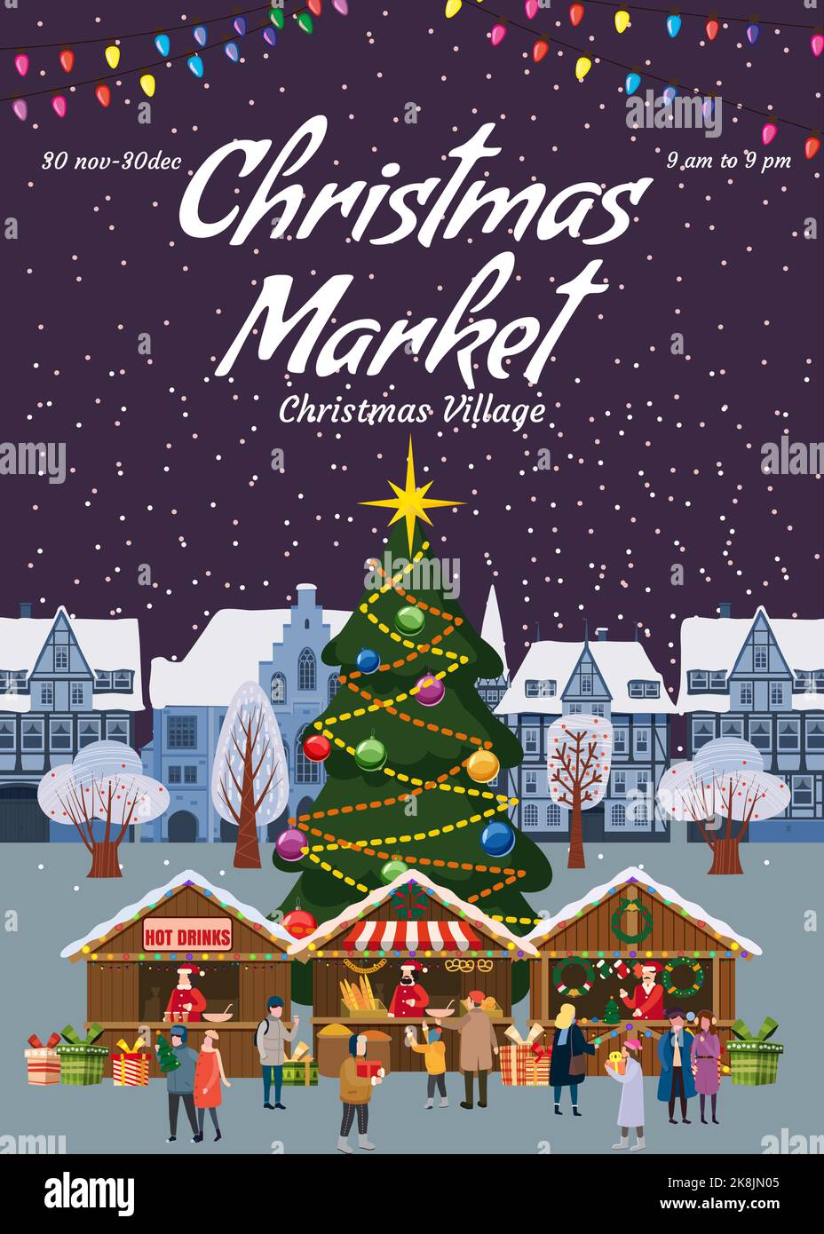 Christmas Market Poster Template Xmas Fair Card With Decorated Christmas Tree Image487219157