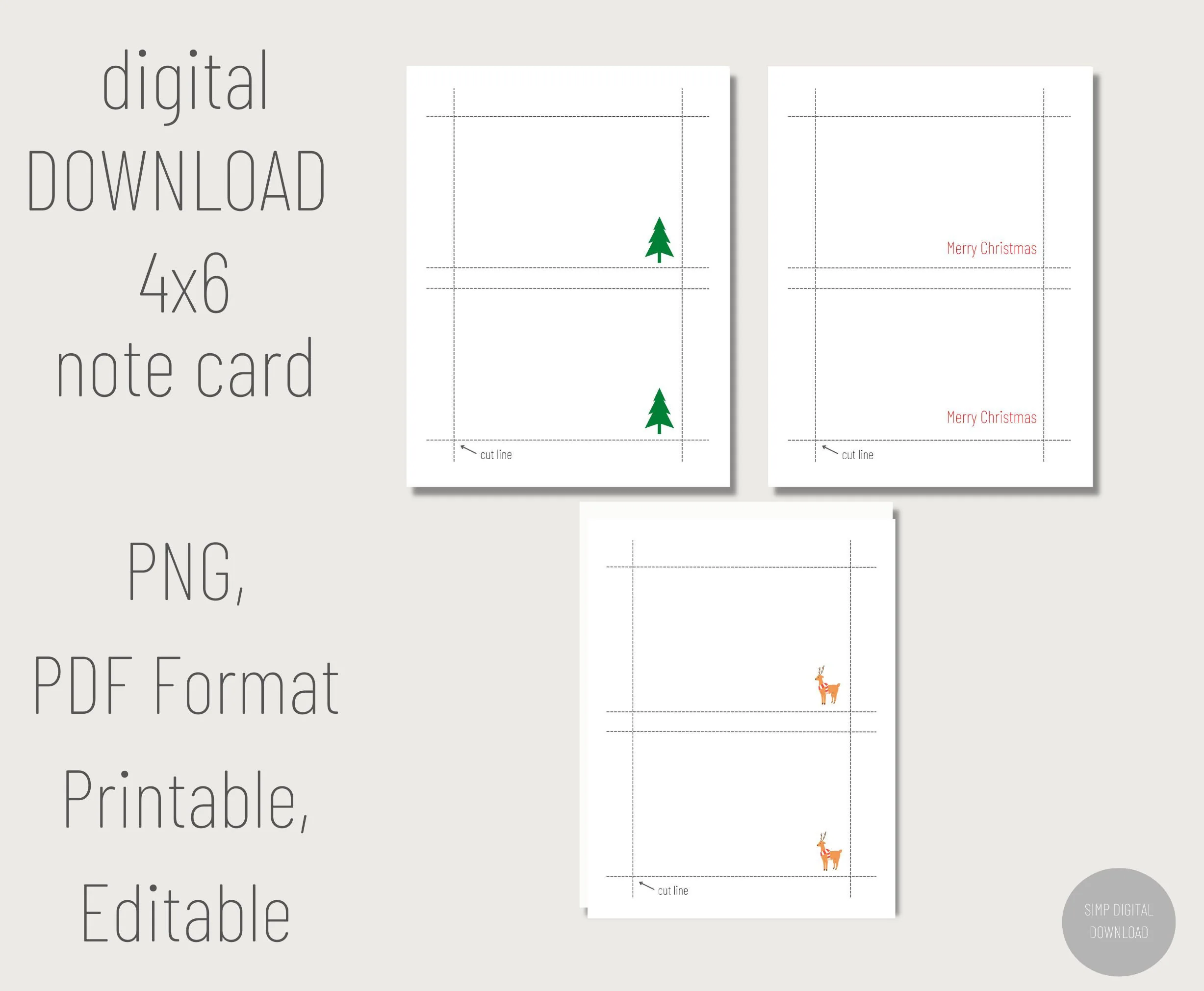 Christmas Note Printable 4x6 Note Card