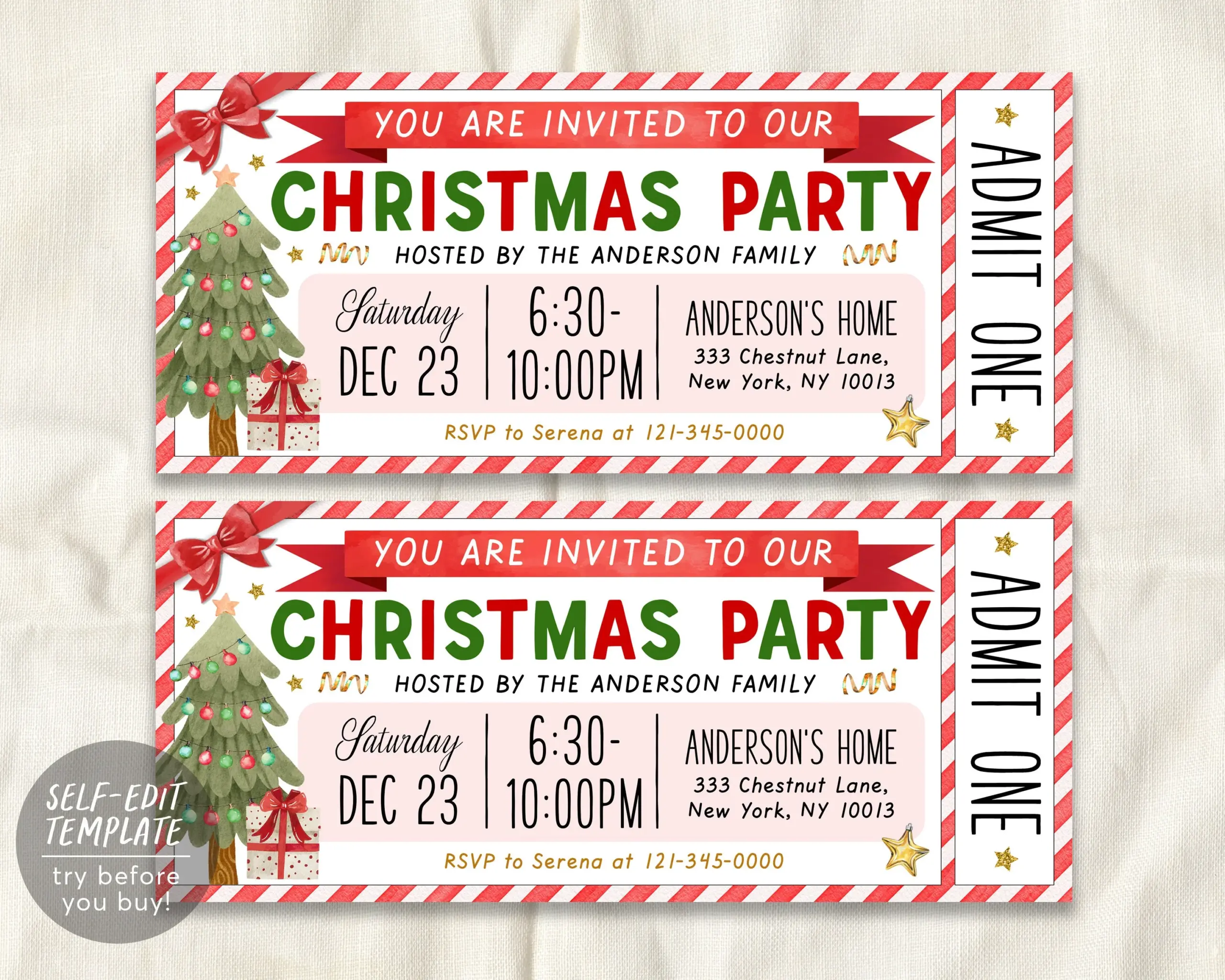 Christmas Party Invitation Ticket Editable Template Surprise Holiday Party Event Printable Festive Winter Celebration Office Party Invite 365669144