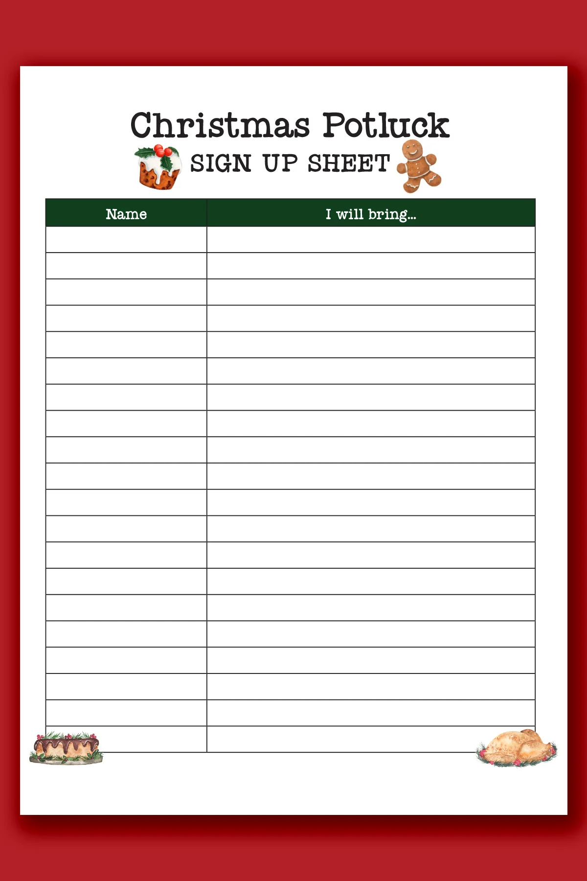 Christmas Potluck Sign Up Sheet Free Printable Christmas Potluck Sign Up Sheet Free Printable