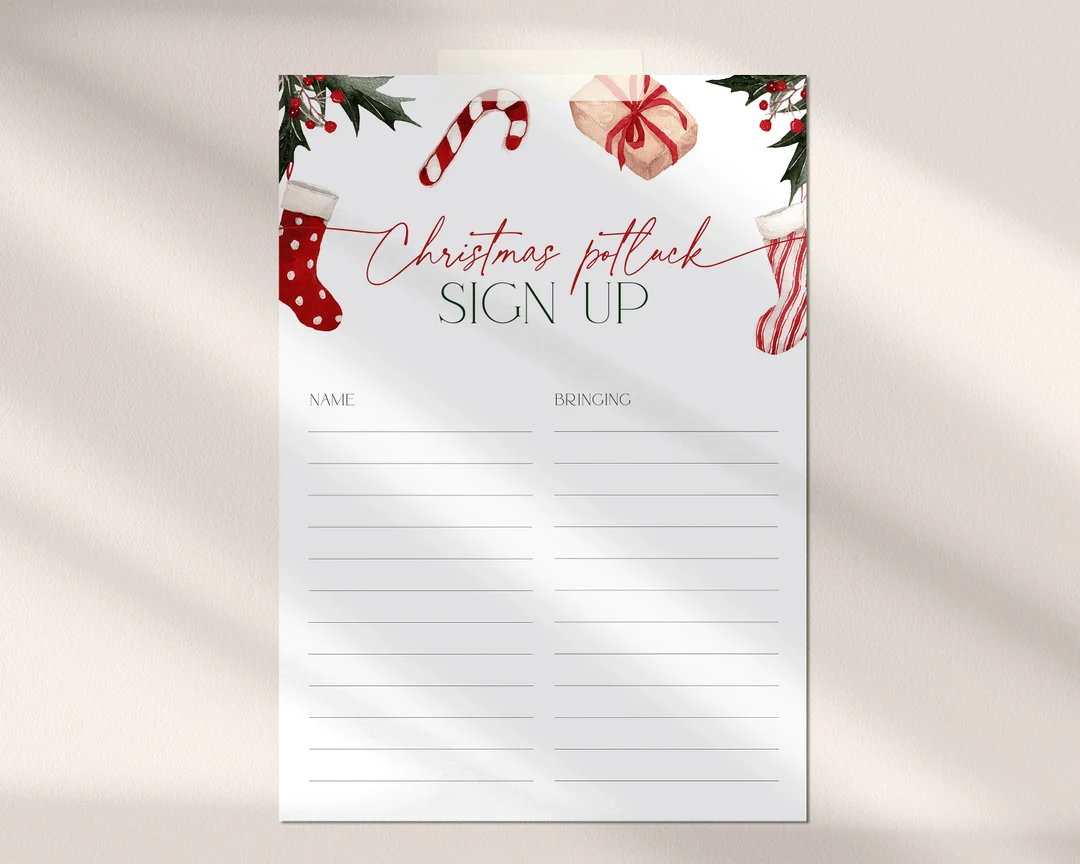 Christmas Potluck Sign Up Sheet Template