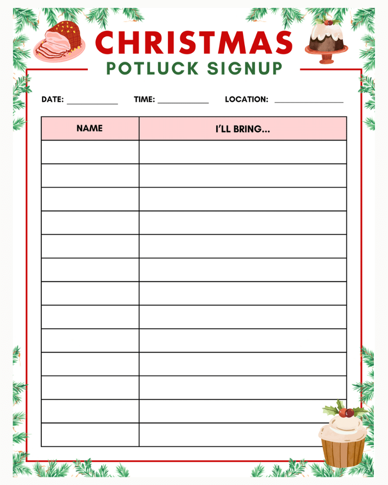 christmas food sign up sheet template christmas food sign up sheet template
