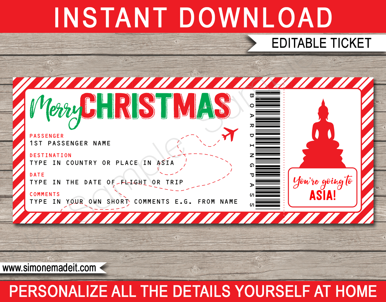 Christmas Ski Boarding Pass Gift Tickets