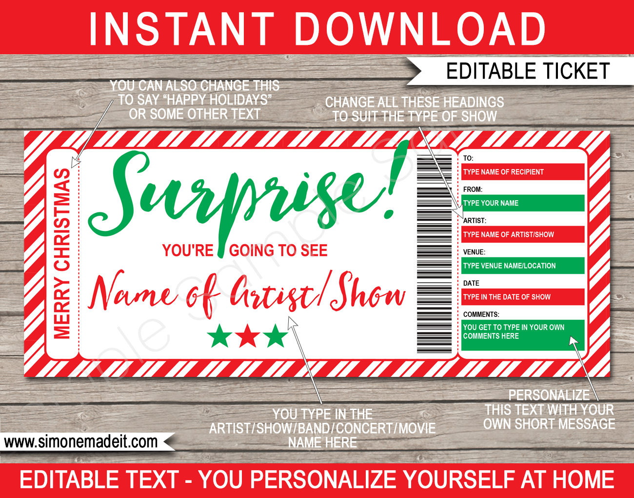 Christmas Surprise Concert Ticket Gift Template