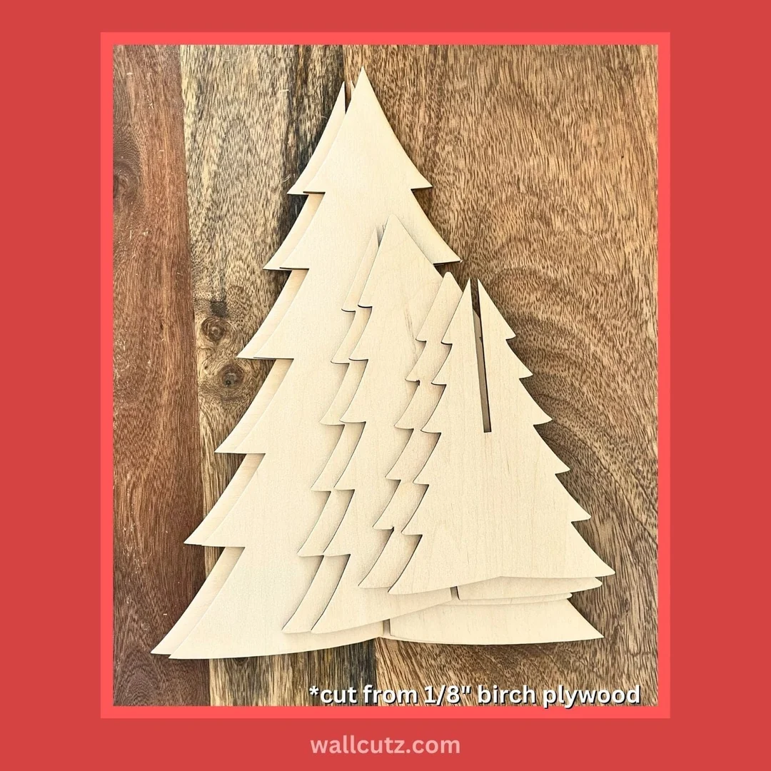 Christmas Tree Cut Outs Stand Along 2pc Wood Blank