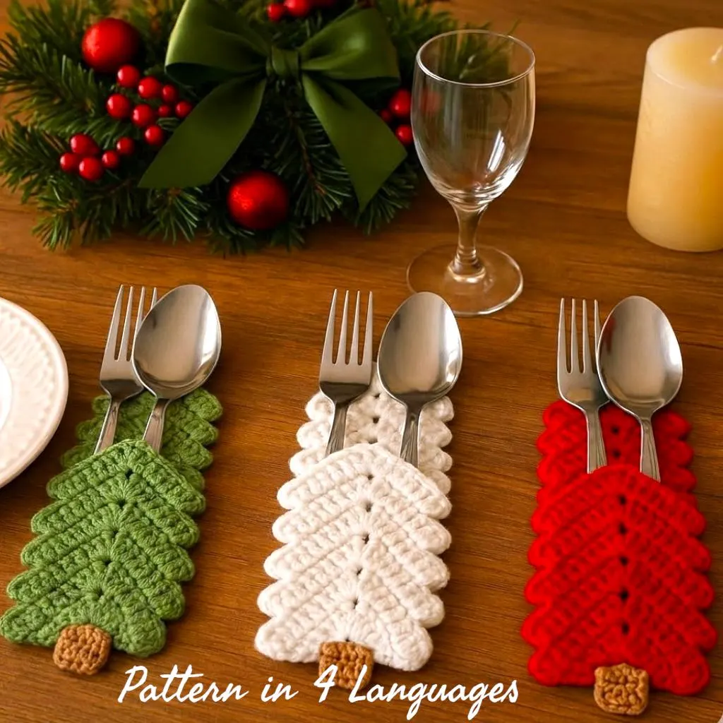 Christmas Tree Cutlery Holder Crochet