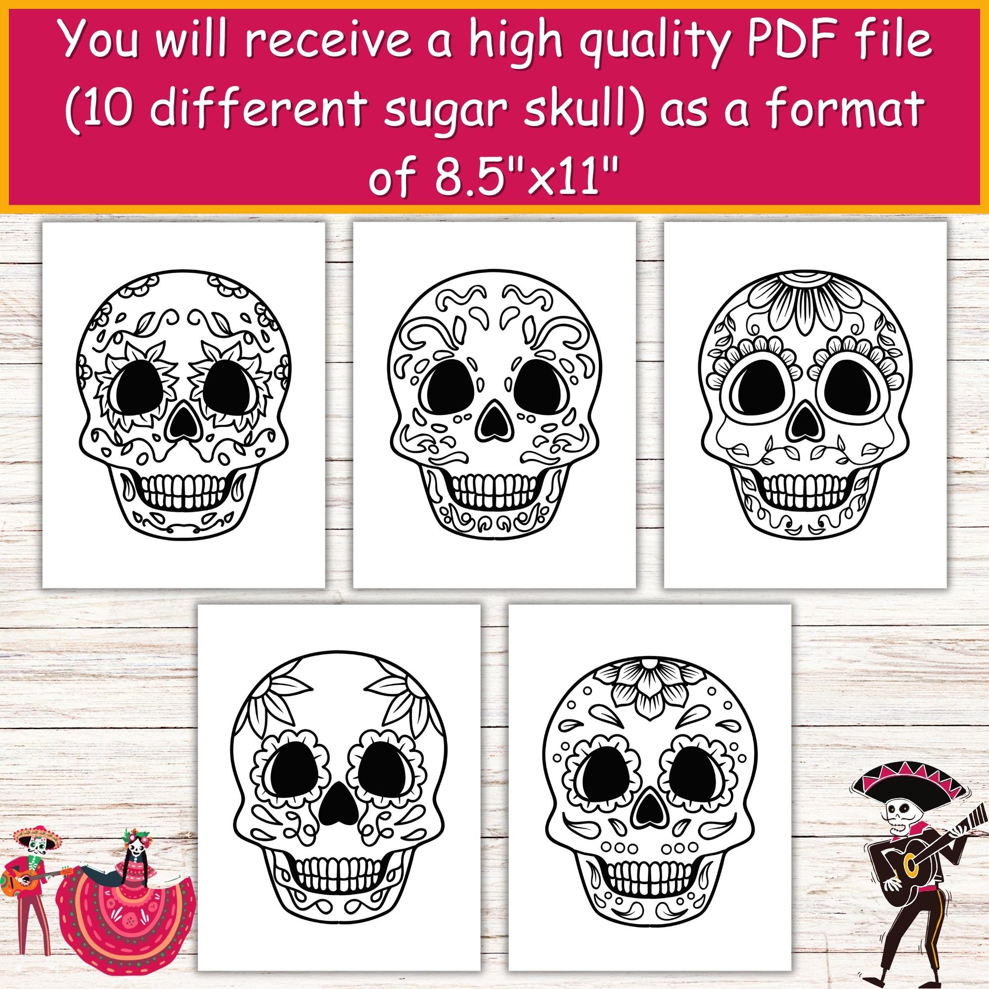 Coloring Mexican Sugar Skulls Day Of The Deaddia De Los Muertos Skull Template Cinco De Mayo Skull