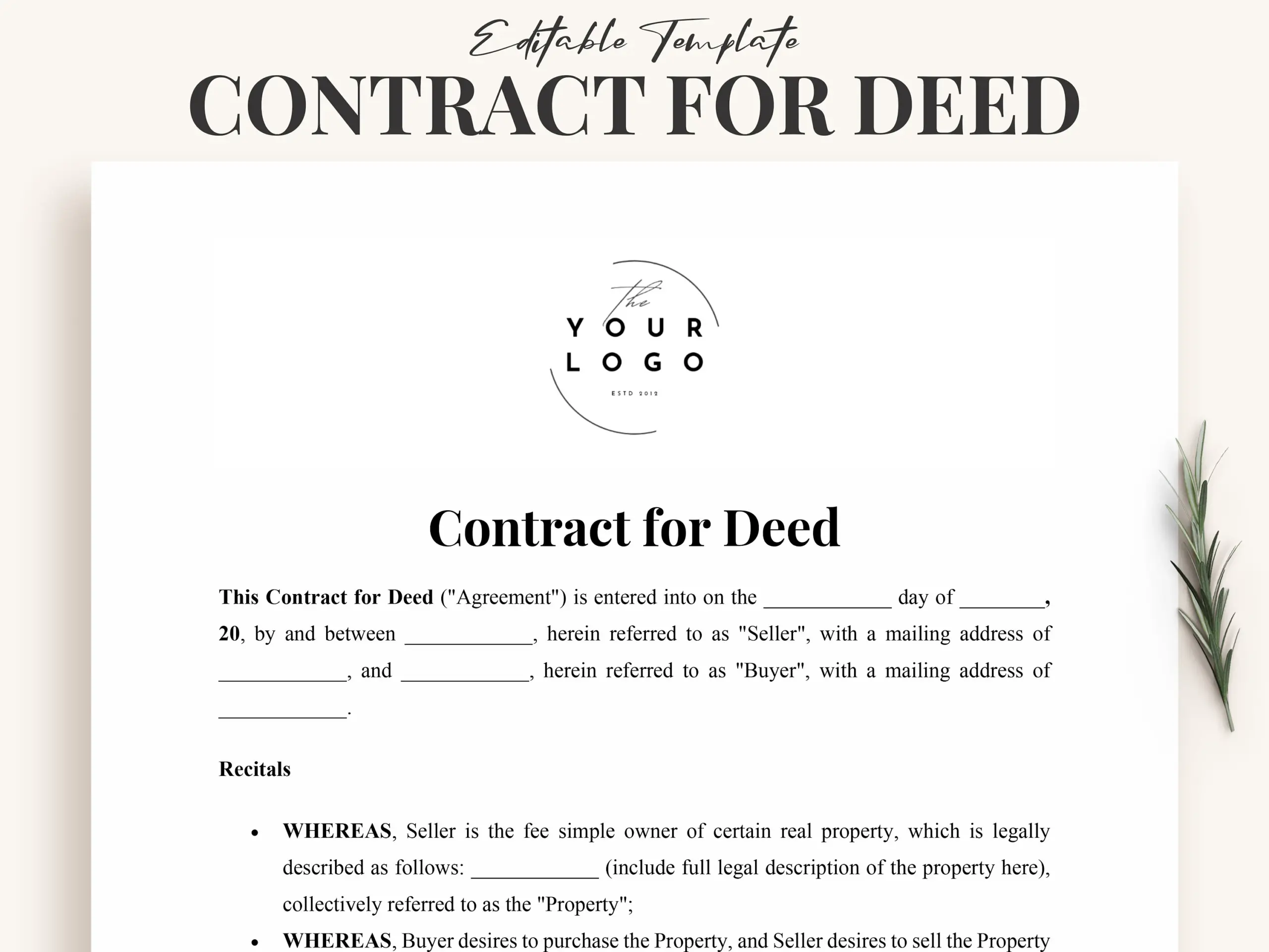 Contract For Deed Template Customizable