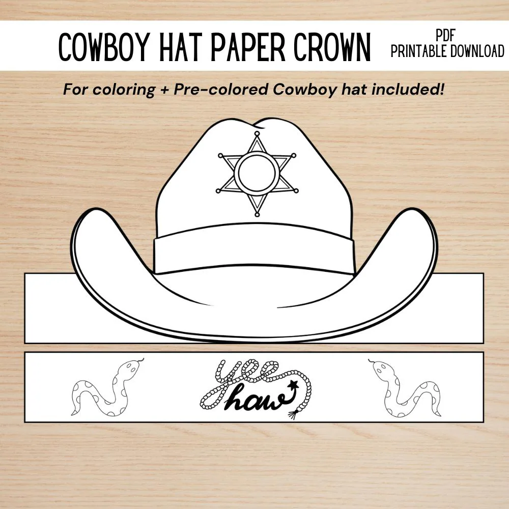 Cowboy Hat Paper Crown Coloring Craft