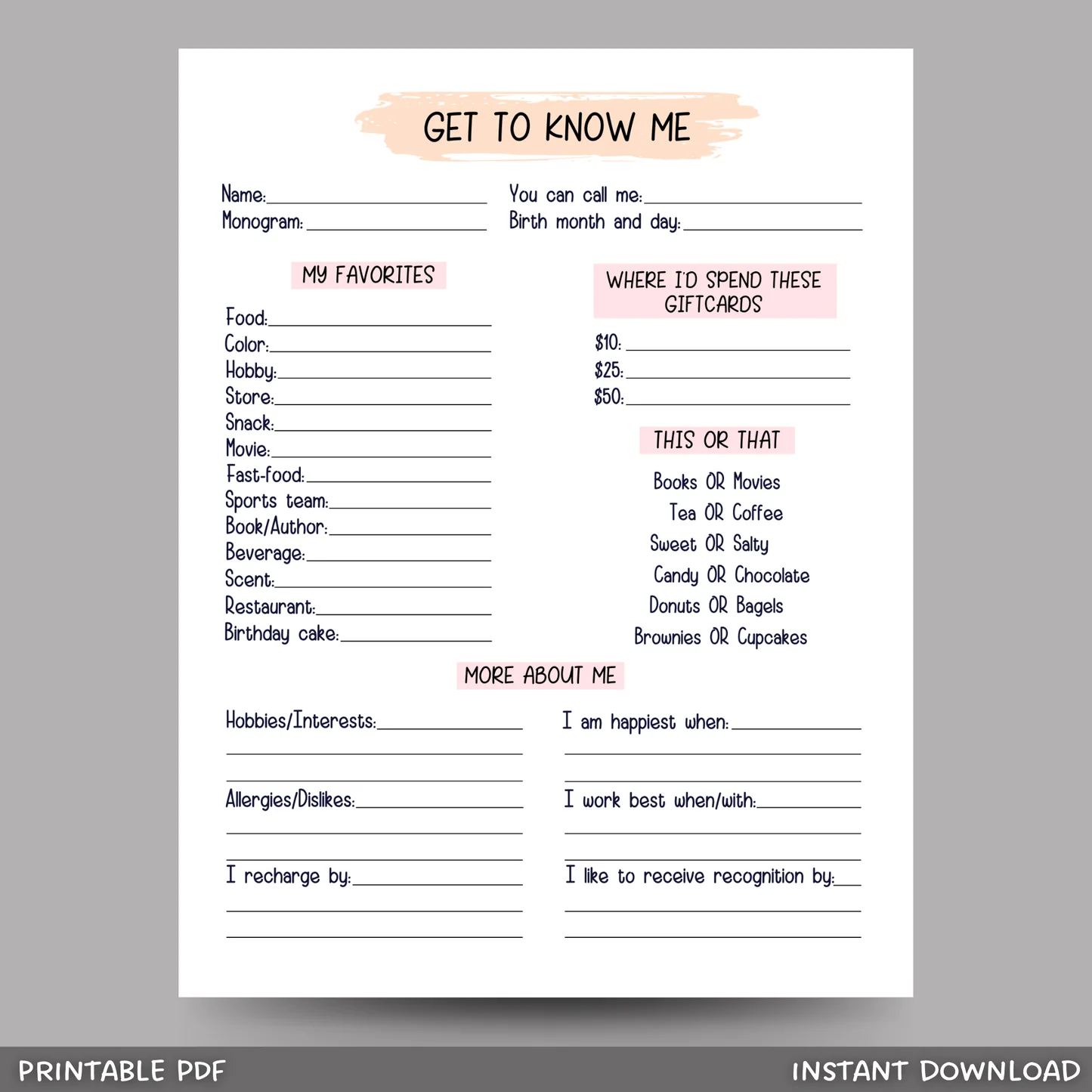 Coworker Questions Printable All About 21747