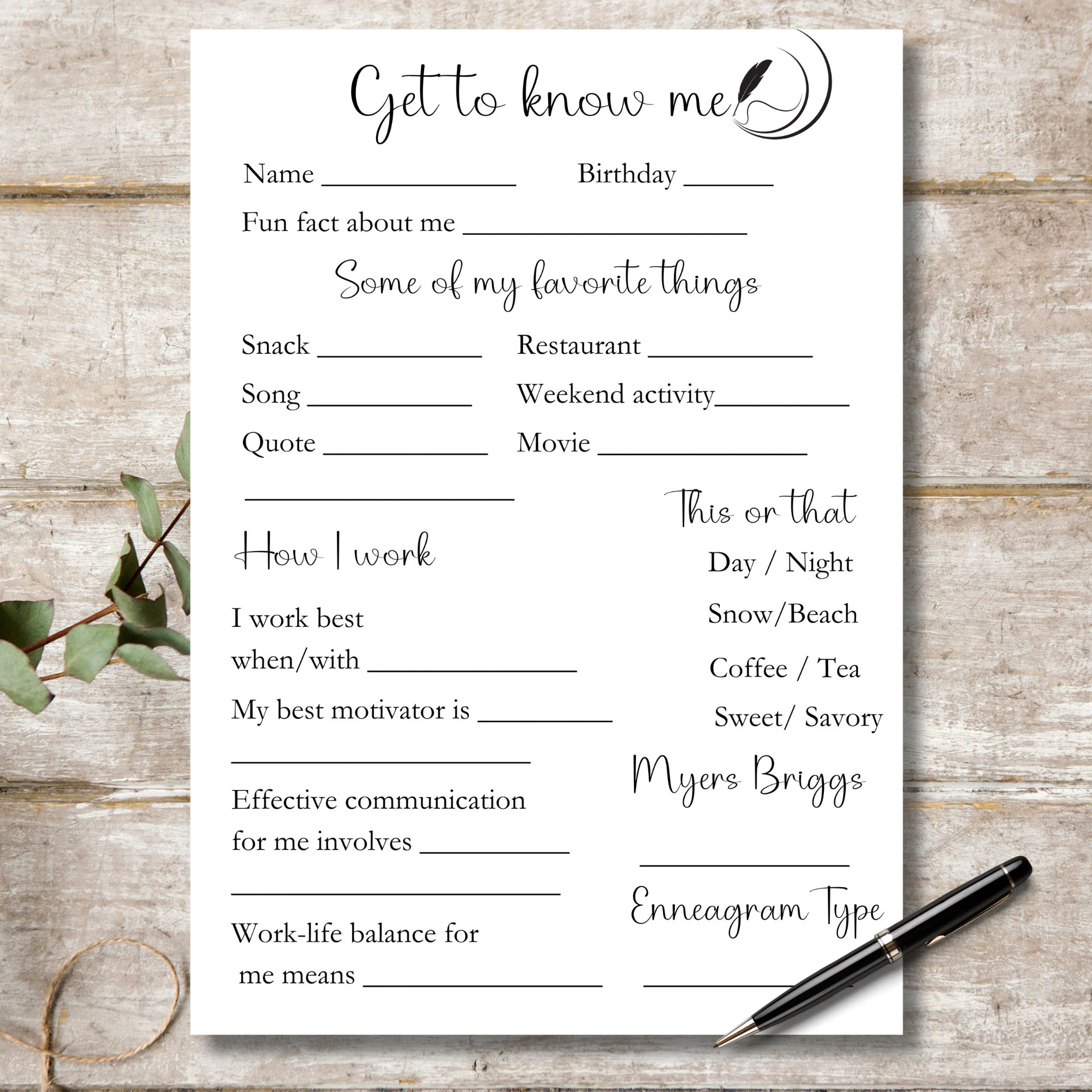 Coworker Questions Printable Coworker